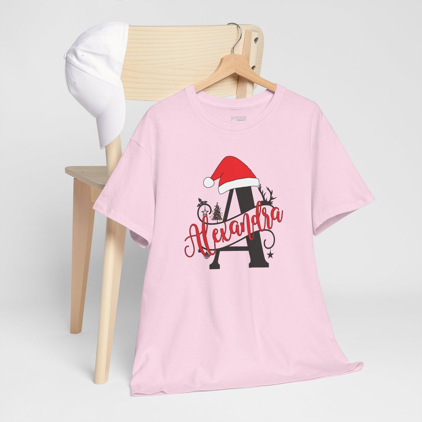 Personalized Christmas Monogram Heavy Cotton Tee with First Name - Custom Christmas Gifts