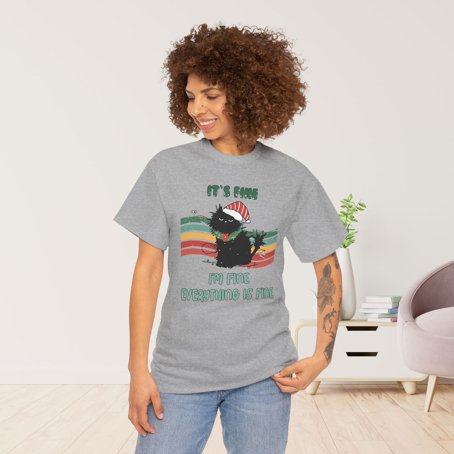 It's Fine Funny Cat Christmas Heavy Cotton Tee - Cat Lovers Christmas Gift
