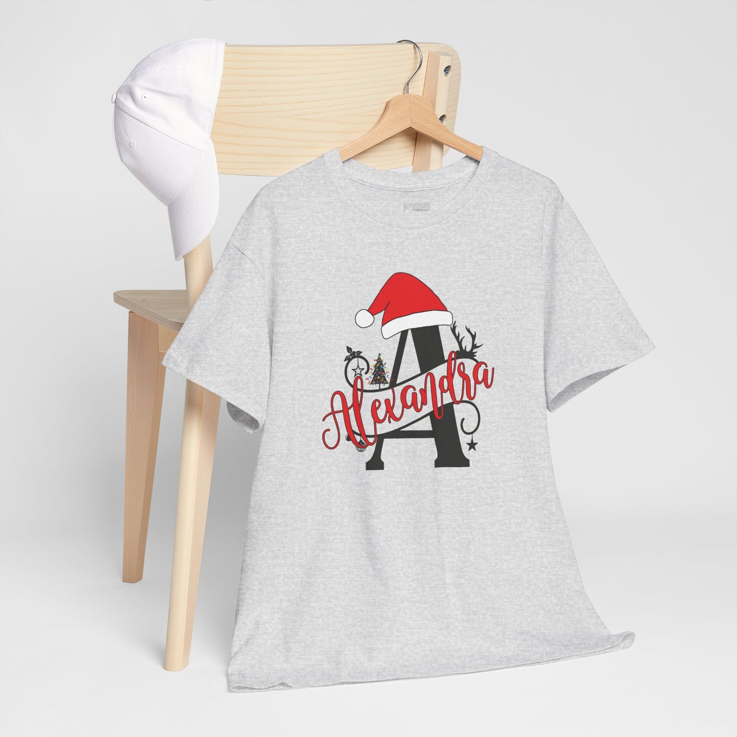 Personalized Christmas Monogram Heavy Cotton Tee with First Name - Custom Christmas Gifts