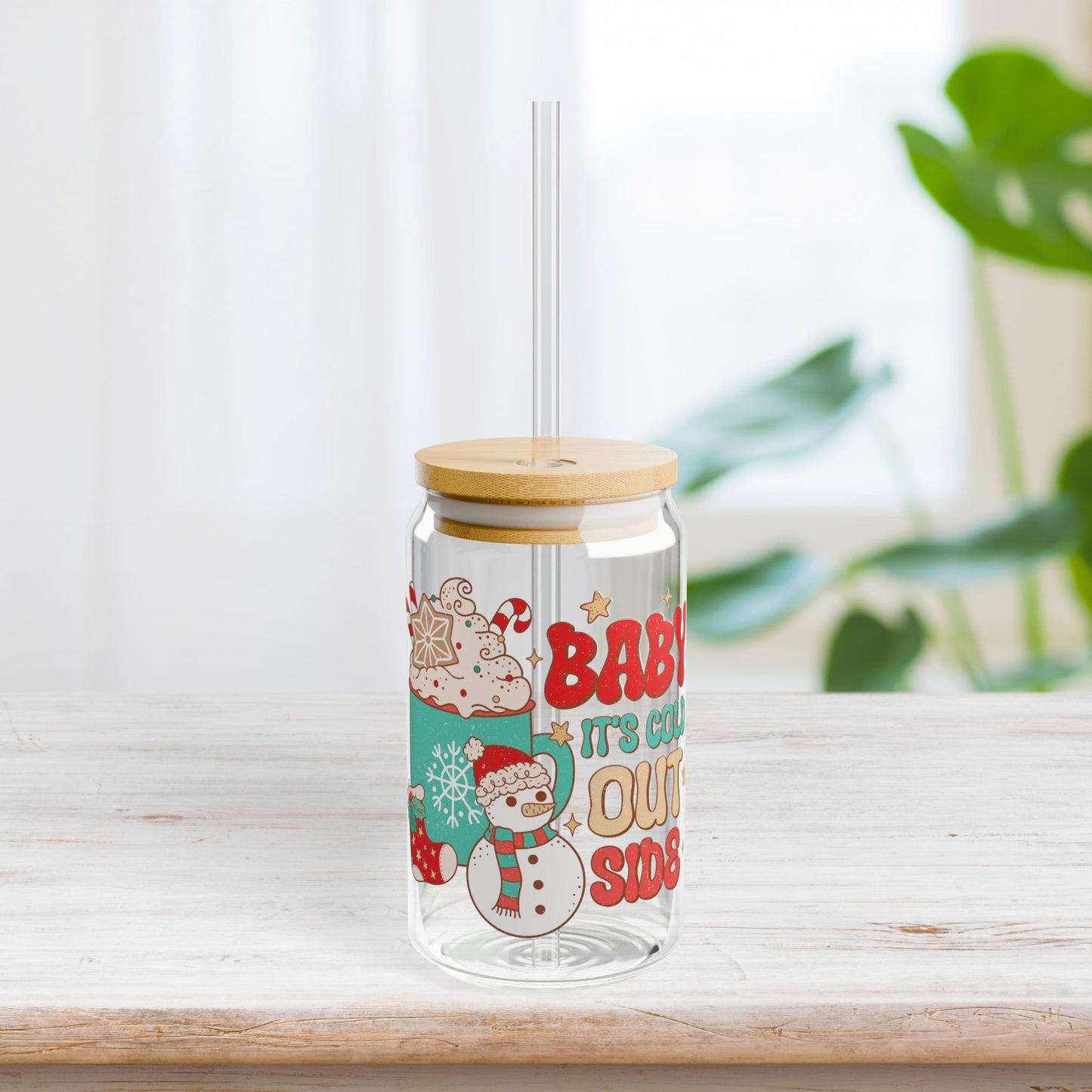 Baby It's cold Outside Retro Christmas Sipper Glass - Best Christmas Gift