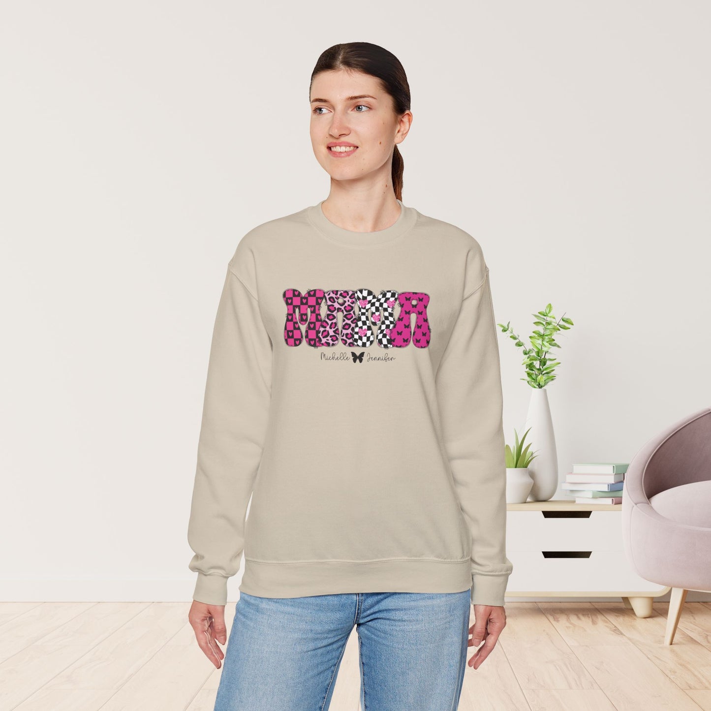 Custom Mama Sweatshirt with Kids Name - Personalized Gift for Mom