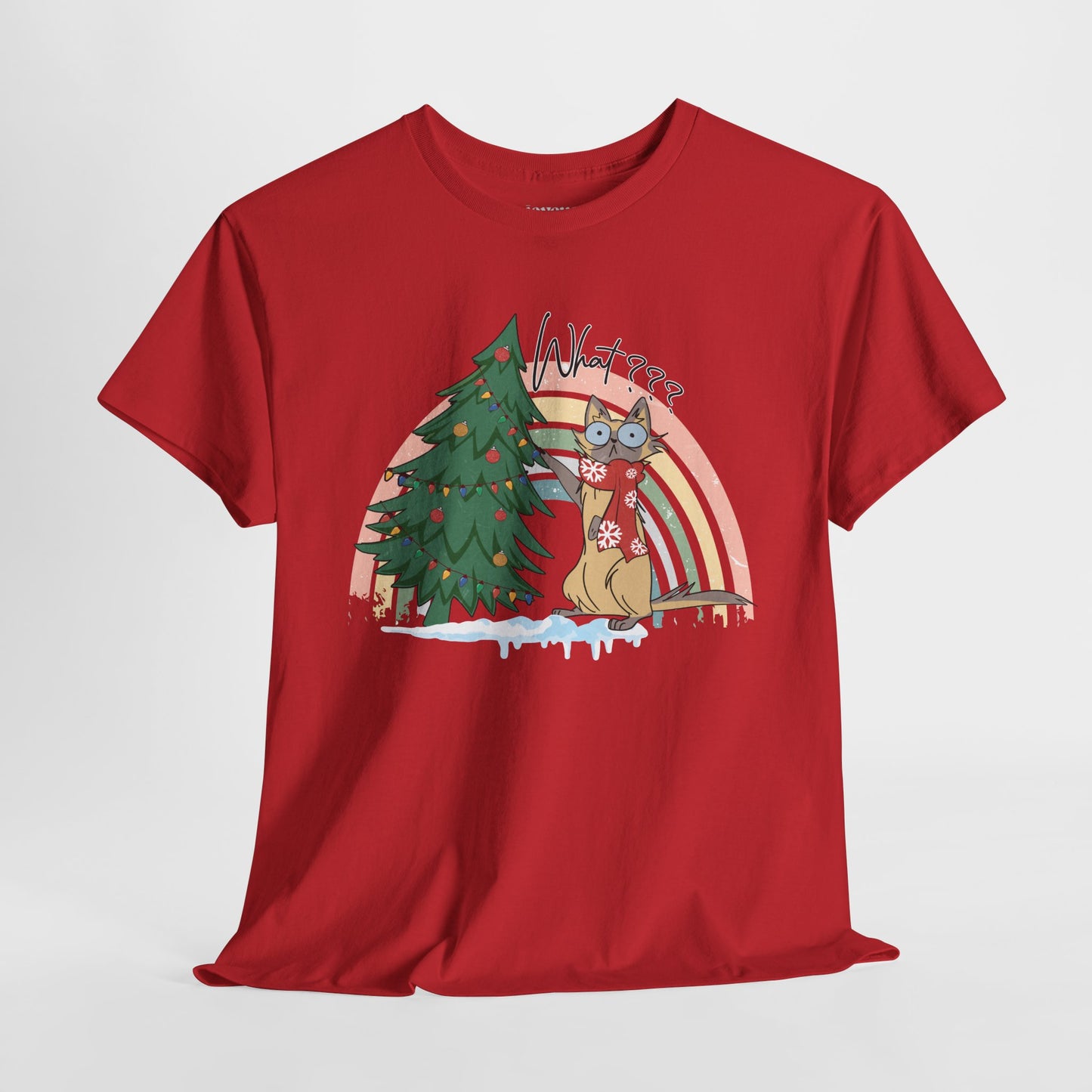 What??? Funny Cat Christmas Heavy Cotton Tee - Cat Lovers Christmas Gift