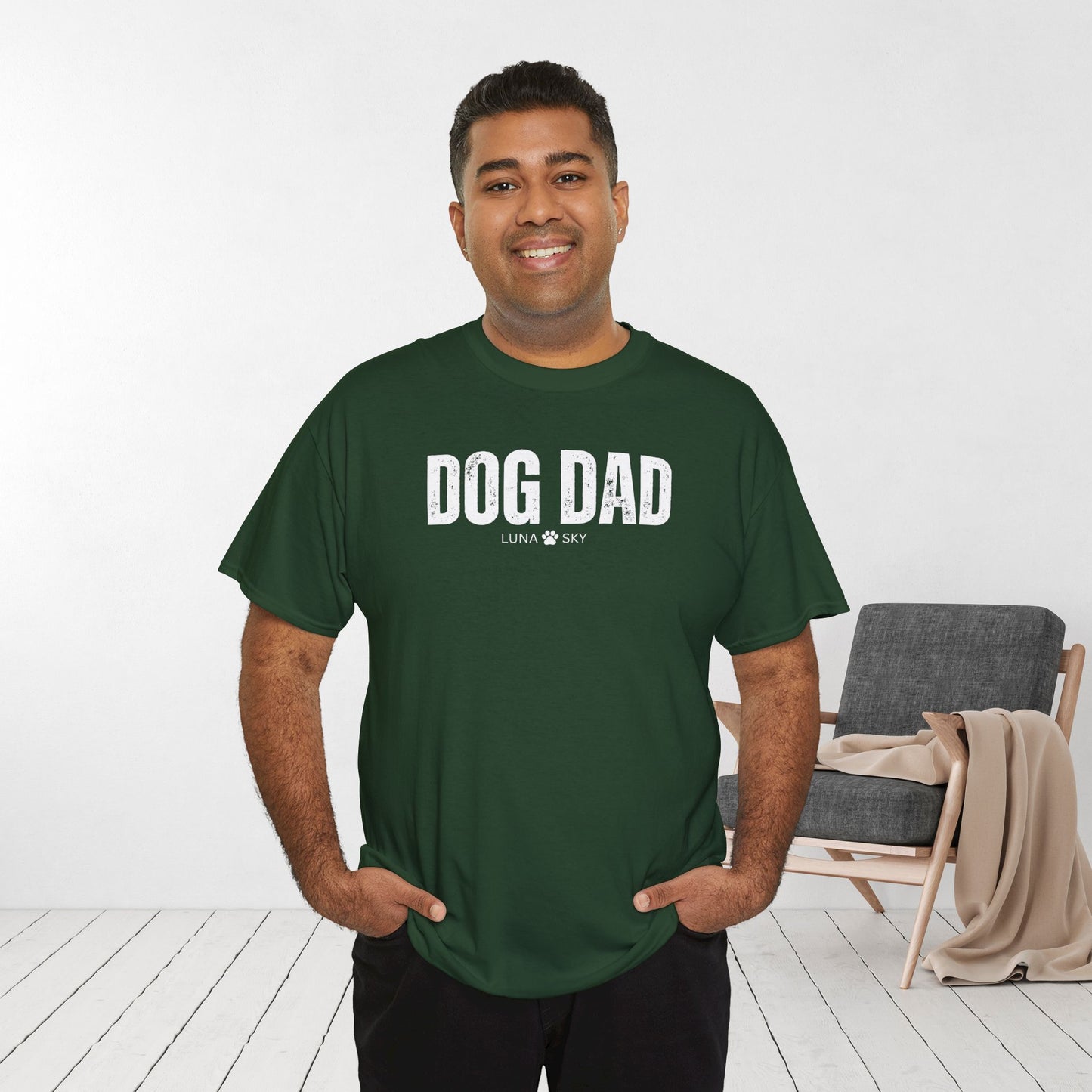 Custom Dog Dad Heavy Cotton Tee with Dogs Name - Personalized Dog Lover Gift