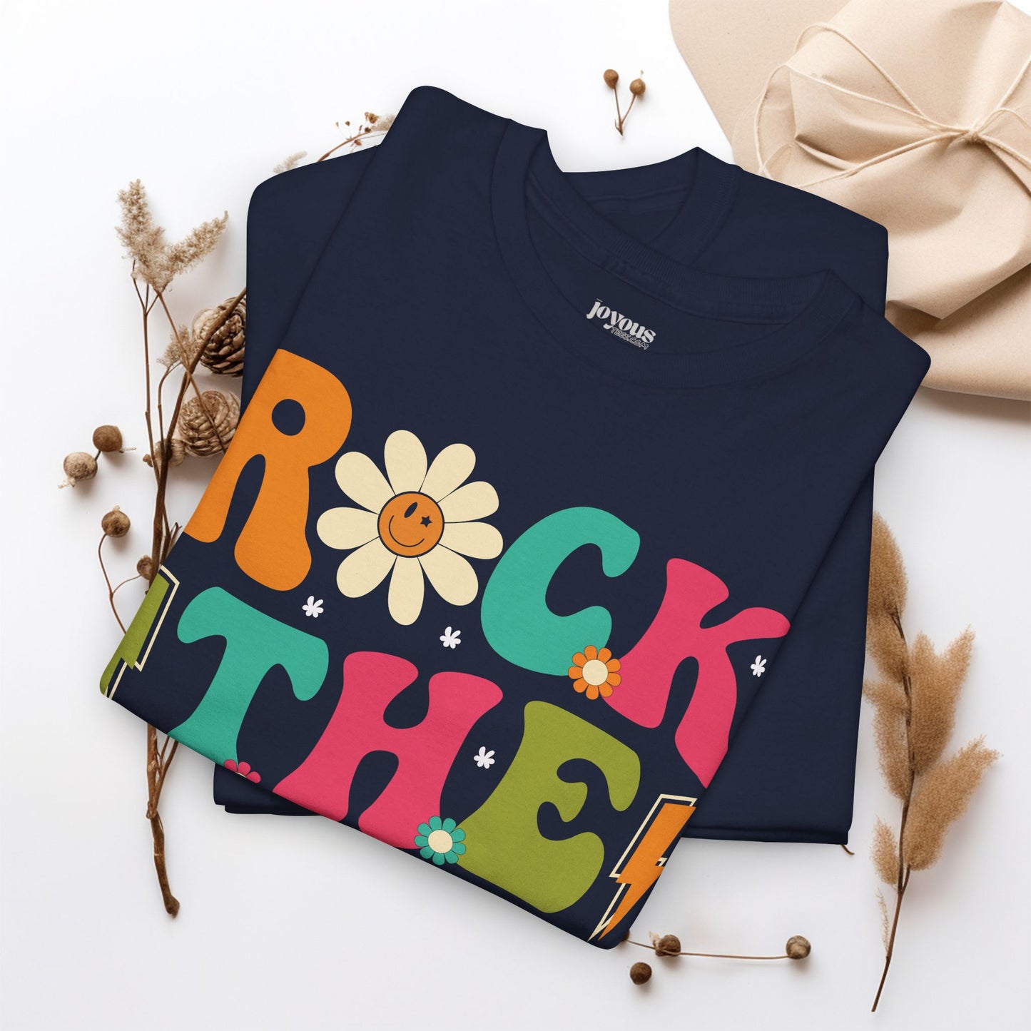 Rock The Test Groovy Teacher Shirt - Back to School Heavy Cotton Tee