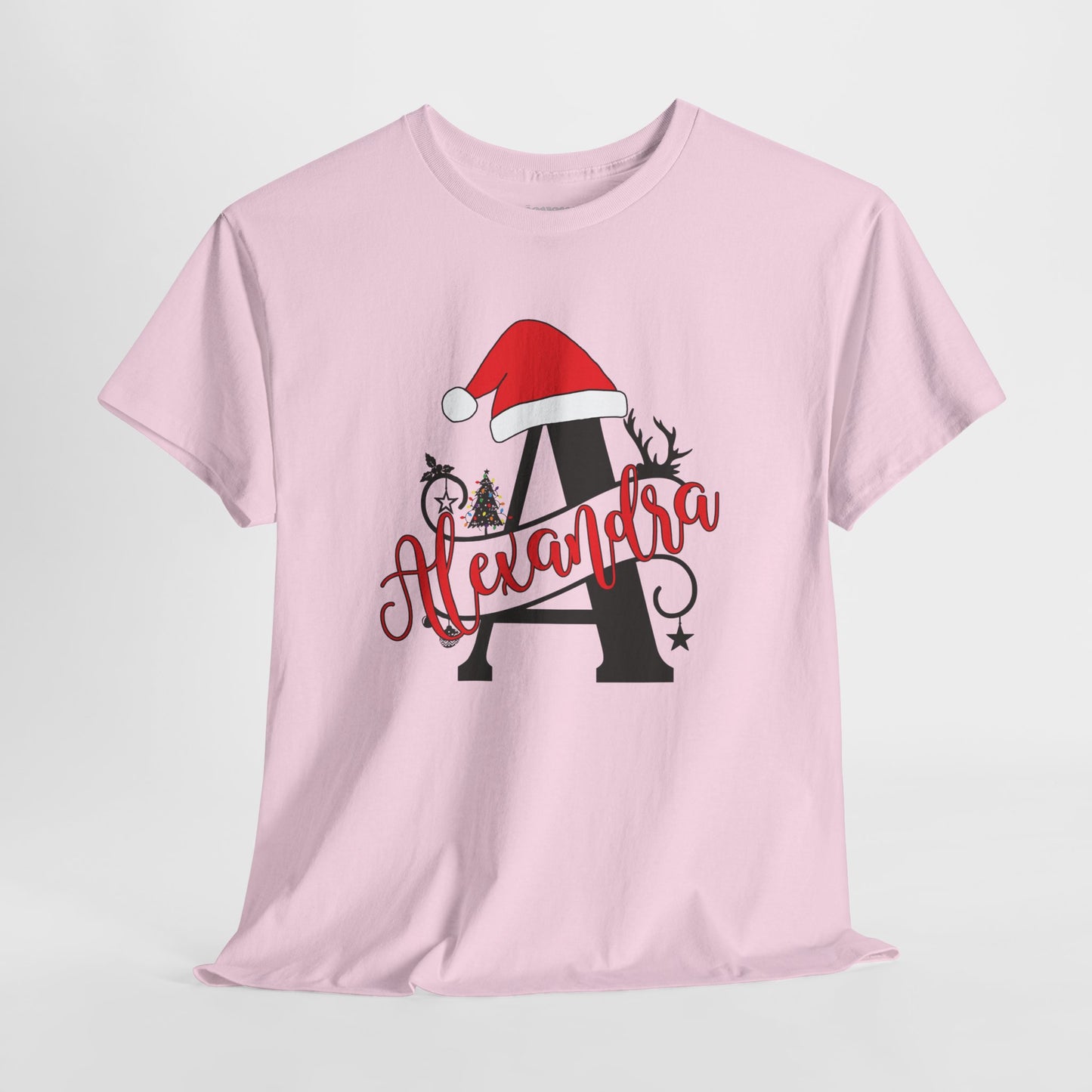 Personalized Christmas Monogram Heavy Cotton Tee with First Name - Custom Christmas Gifts