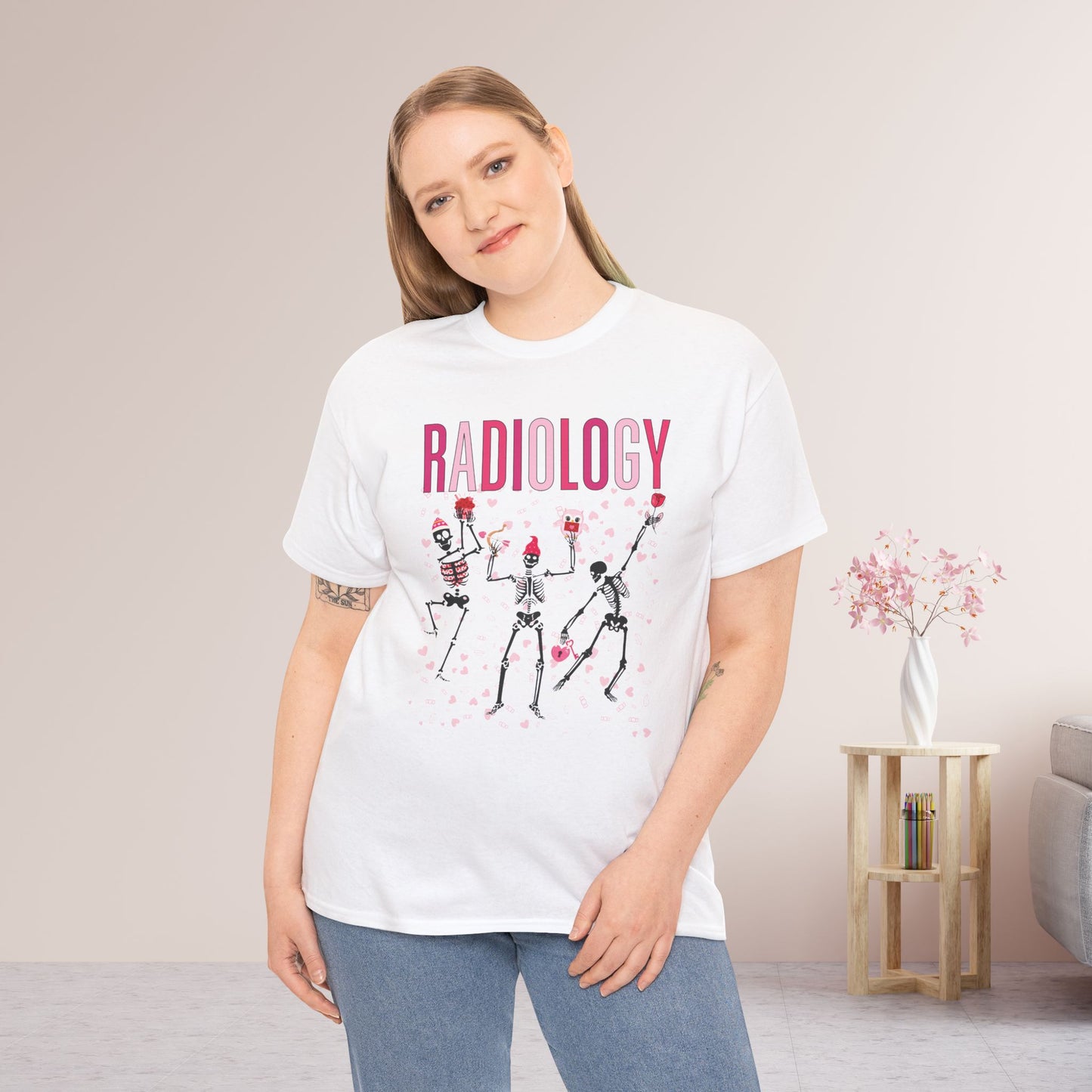 Dancing Skeleton Valentine's Day Radiology Heavy Cotton Tee