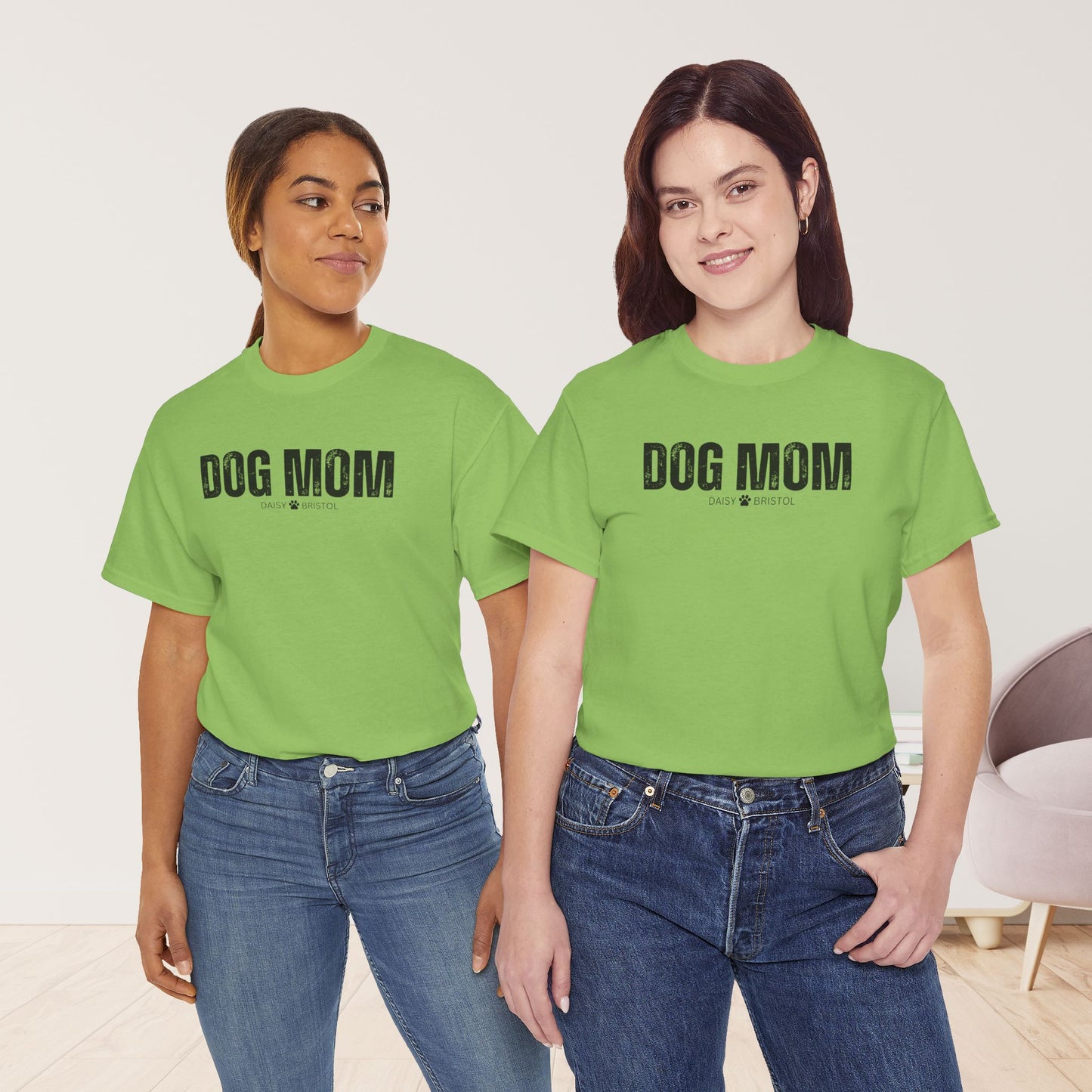 Custom Dog Mom Heavy Cotton Tee with Dogs Name - Personalized Dog Lover Gift