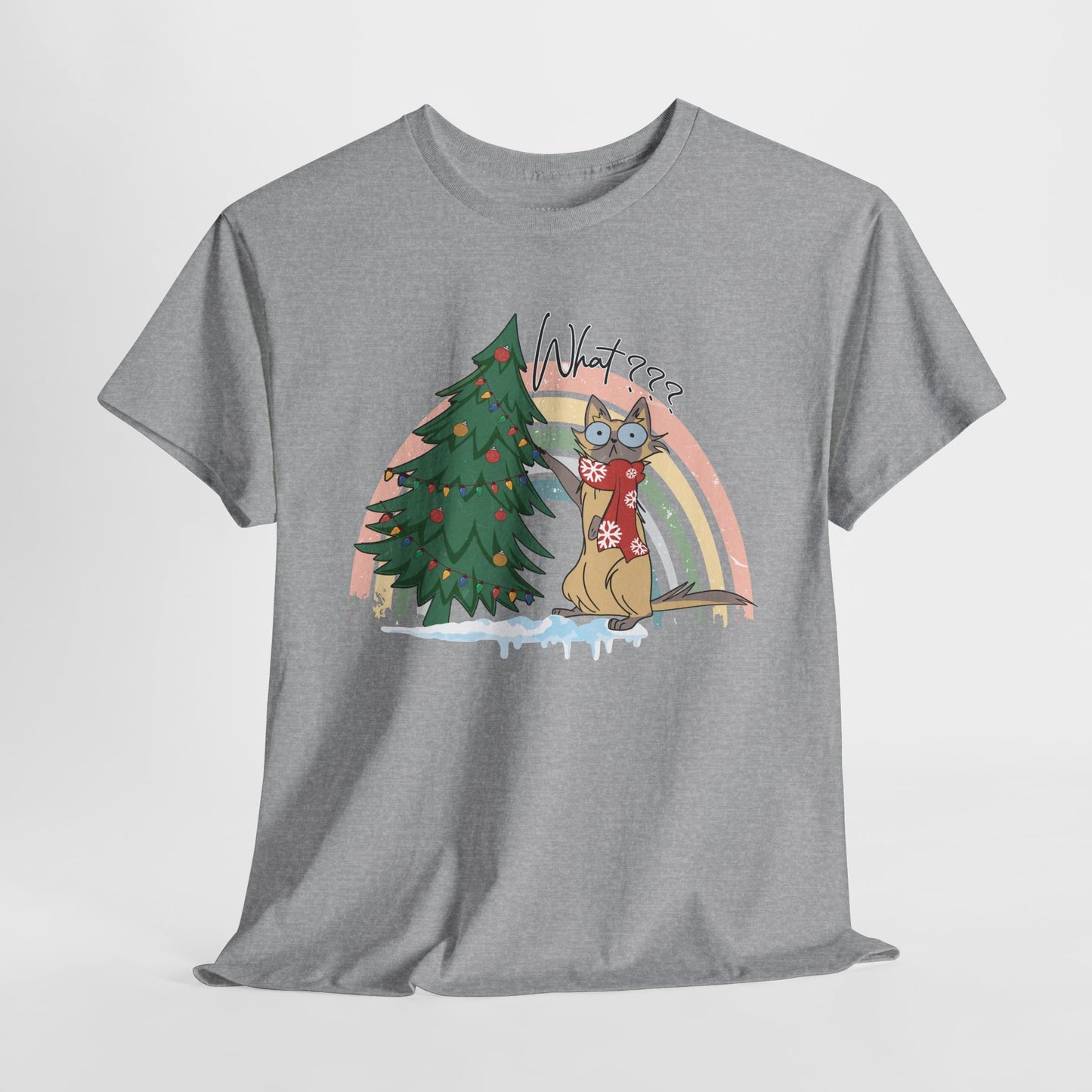 What??? Funny Cat Christmas Heavy Cotton Tee - Cat Lovers Christmas Gift
