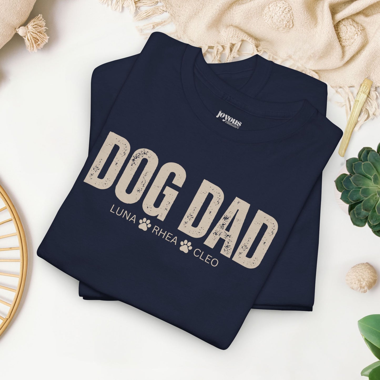Custom Dog Dad Heavy Cotton Tee with Dogs Name - Personalized Dog Lover Gift