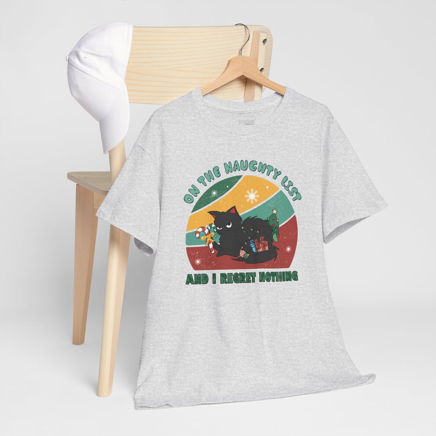 On The Naughty List Funny Cat Christmas Heavy Cotton Tee - Cat Lovers Christmas Gift