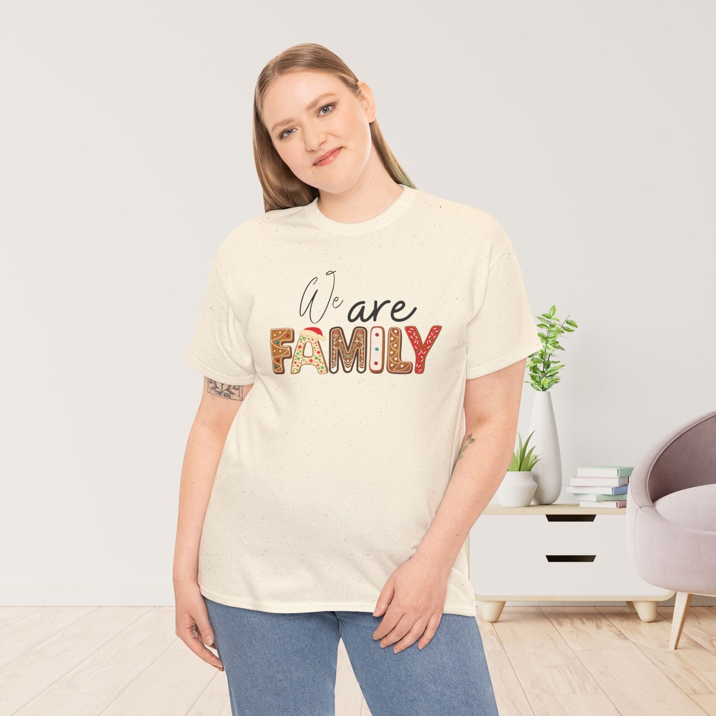 We Are Family Christmas Cookie Heavy Cotton Tee - Christmas Pajama Shirt