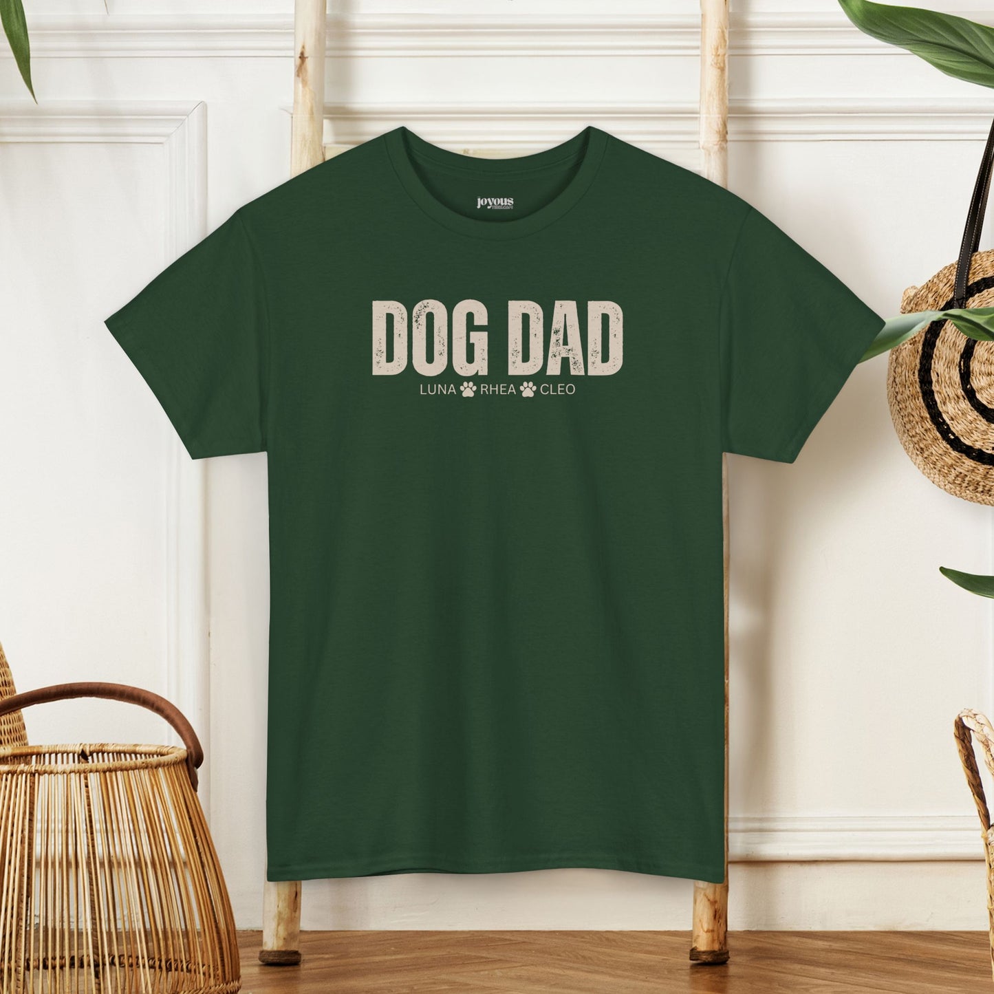 Custom Dog Dad Heavy Cotton Tee with Dogs Name - Personalized Dog Lover Gift