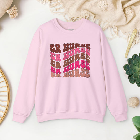 Groovy Pink ER Nurse Sweatshirt - Emergency Nurse Pullover