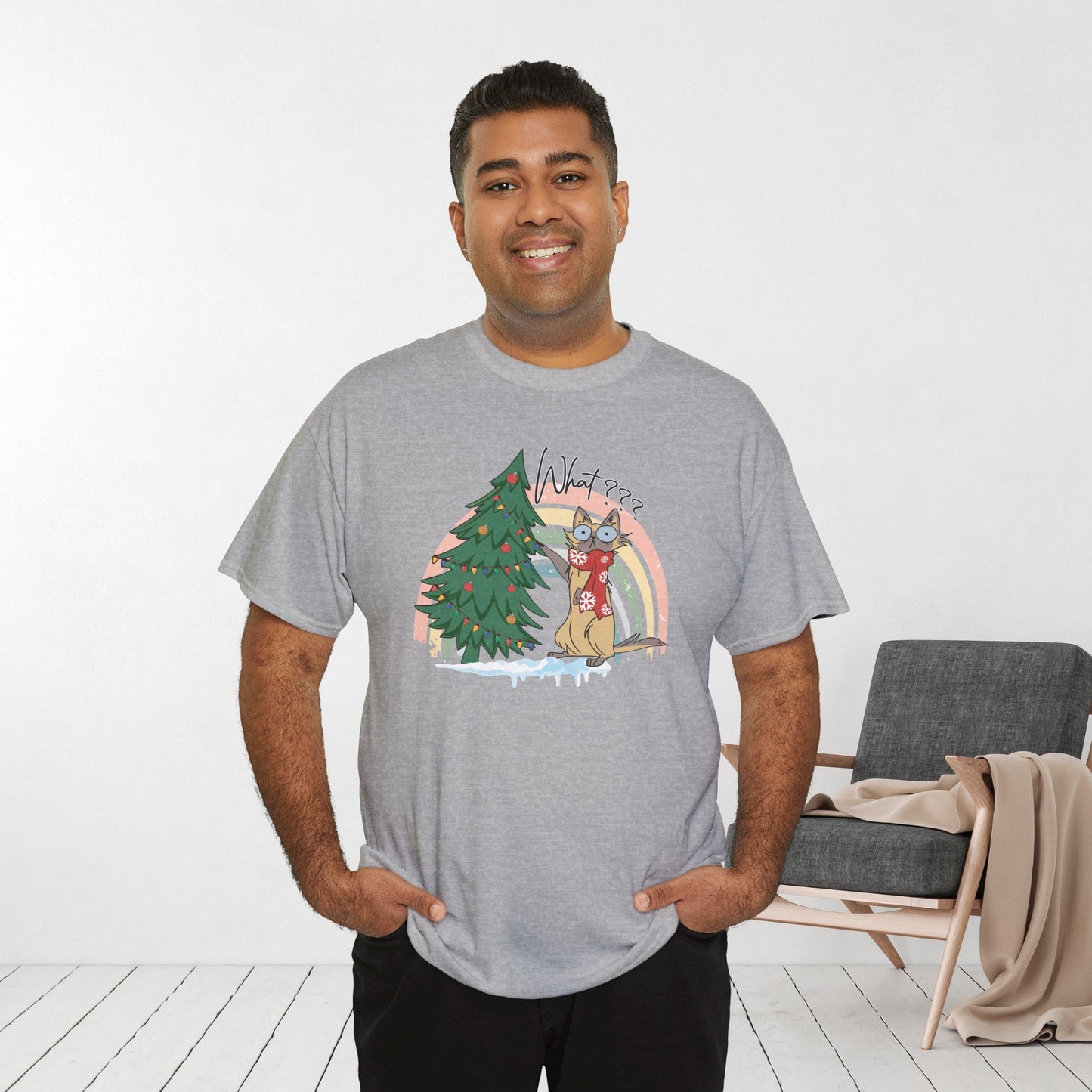 What??? Funny Cat Christmas Heavy Cotton Tee - Cat Lovers Christmas Gift