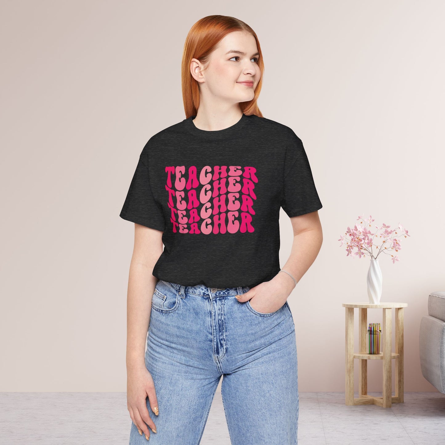 Groovy Pink Teacher Soft Cotton Tee for School Teachers