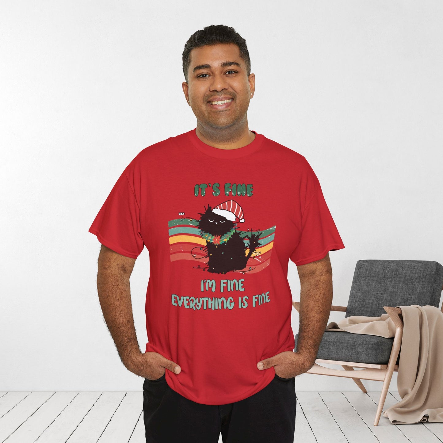 It's Fine Funny Cat Christmas Heavy Cotton Tee - Cat Lovers Christmas Gift