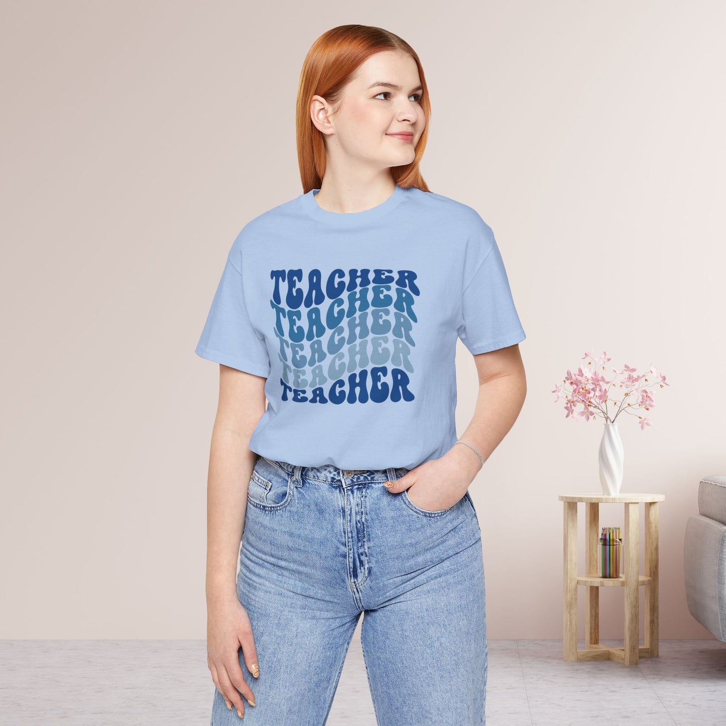 Groovy Blue Teacher Shirt - Retro School Teacher Soft Cotton Tee