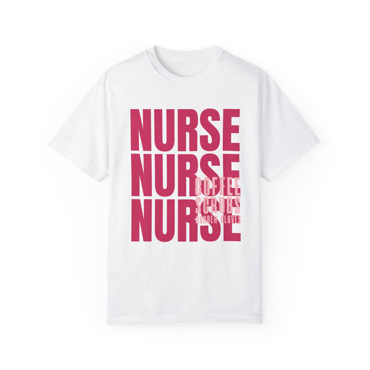 Pink Comfort Colors Nurse Shirt - Coffee Scrubs Rubber Gloves Shirt