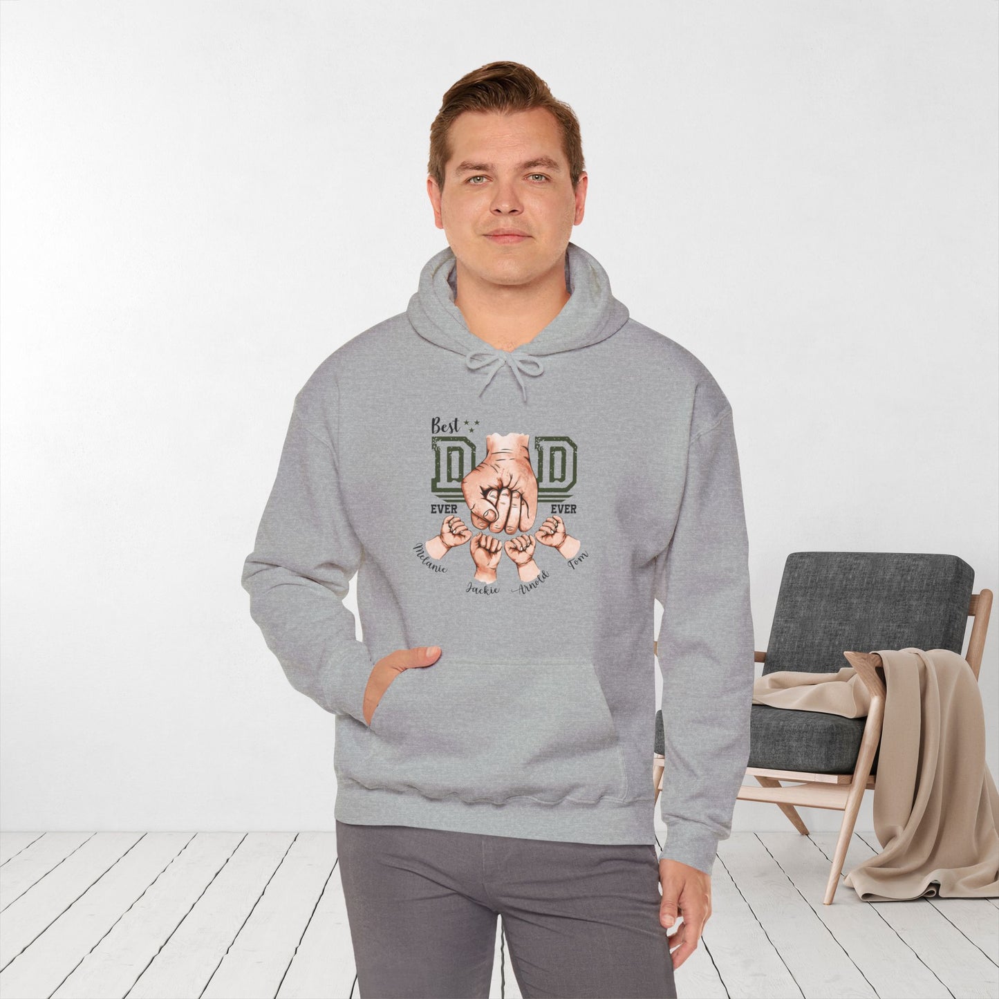 Custom Dad Hoodie with Kids Name - Personalized Gift for Dad