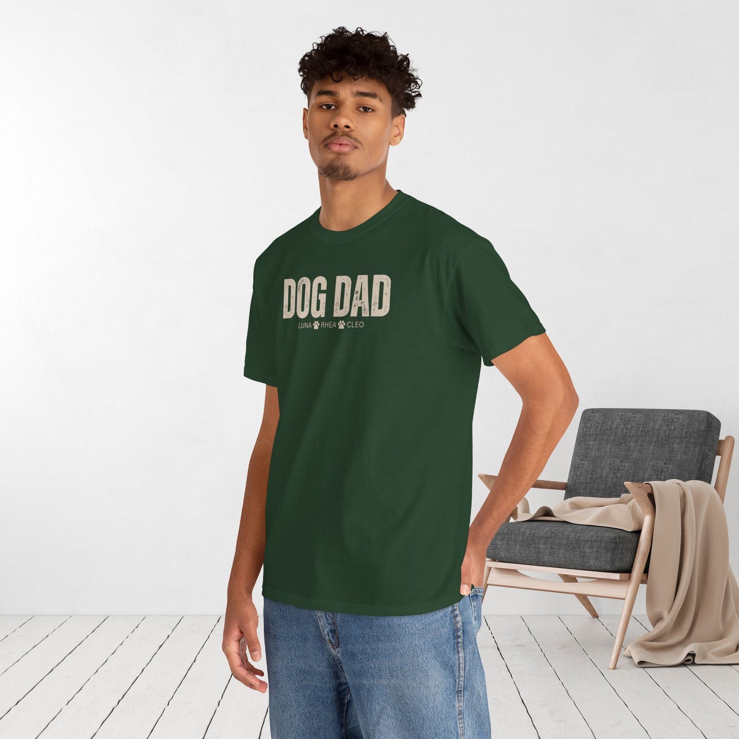 Custom Dog Dad Heavy Cotton Tee with Dogs Name - Personalized Dog Lover Gift