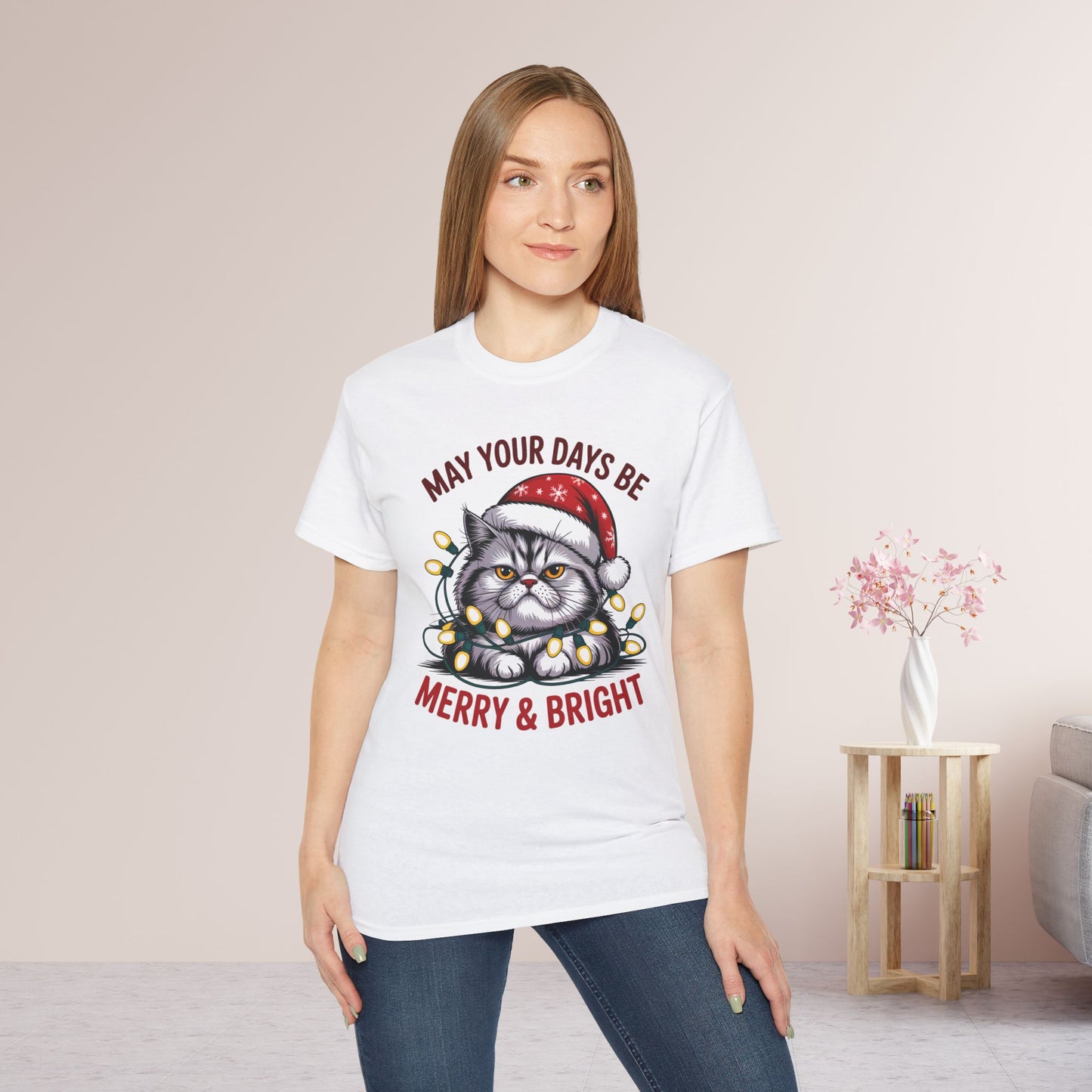 May Your Days Be Merry & Bright Christmas Cat Ultra Cotton Tee