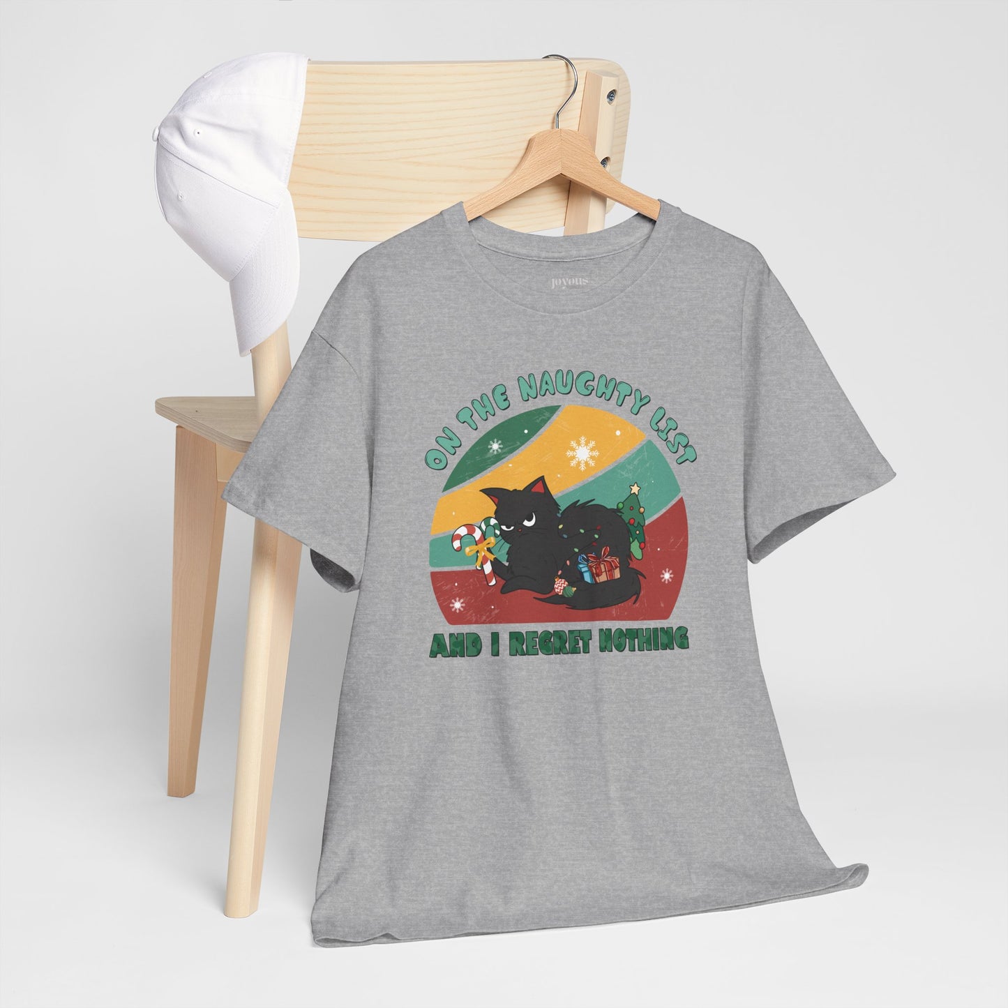 On The Naughty List Funny Cat Christmas Heavy Cotton Tee - Cat Lovers Christmas Gift