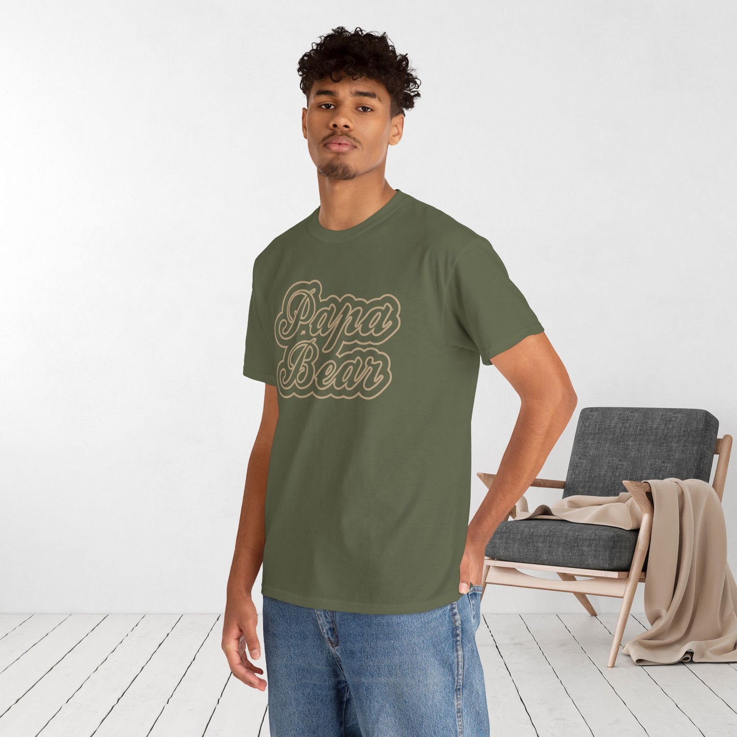 Papa Bear Heavy Cotton Tee - Gift for Dad for Father's Day