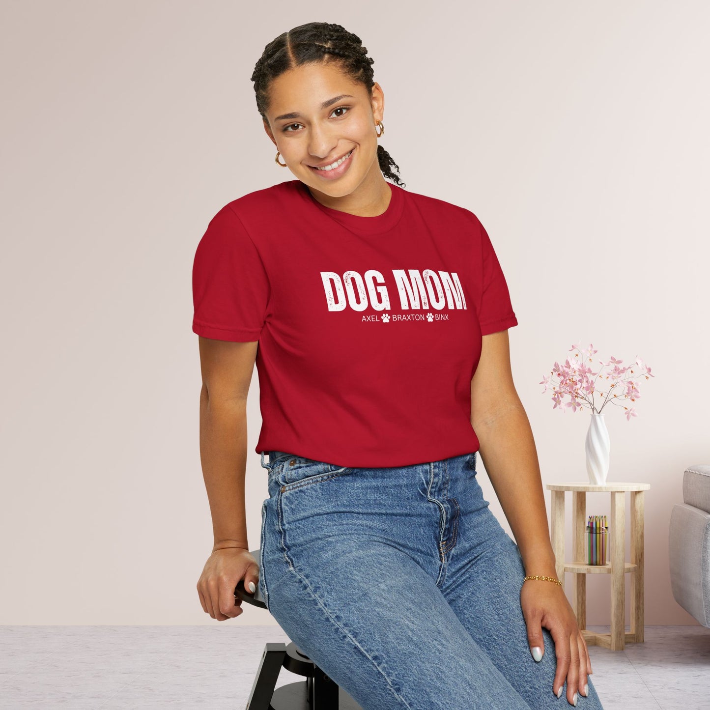 Custom Dog Mom Comfort Colors Shirt with Dogs Name - Personalized Dog Lover Gift