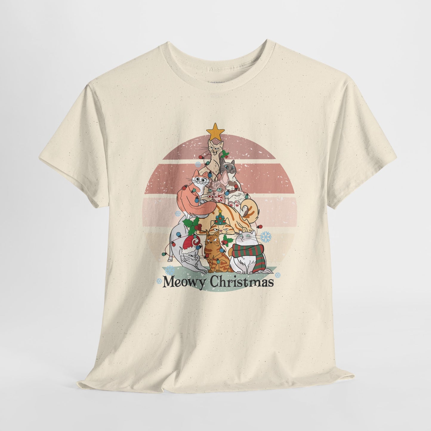 Meowy Christmas Funny Cat Christmas Heavy Cotton Tee - Cat Lovers Christmas Gift