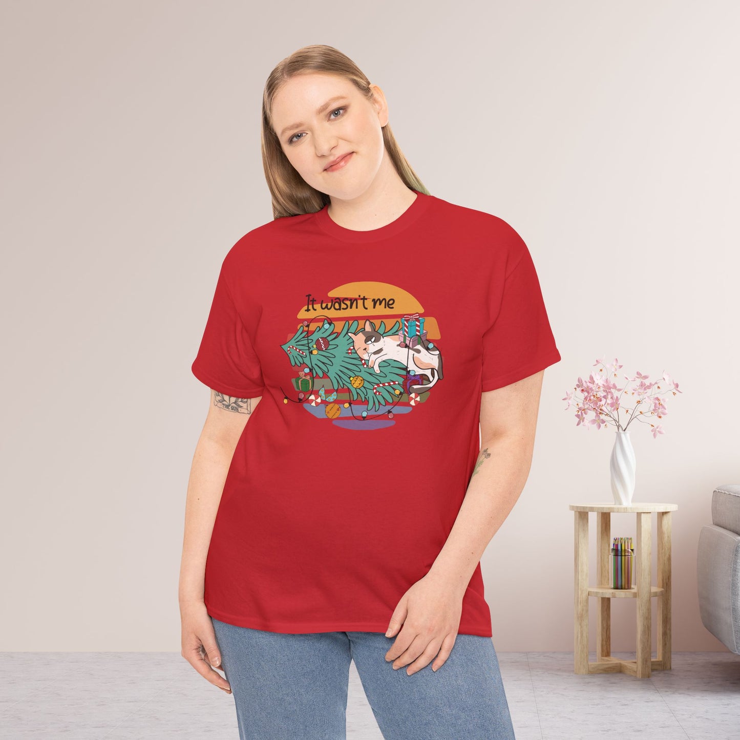 It Wasn't Me Funny Cat Christmas Heavy Cotton Tee - Cat Lovers Christmas Gift