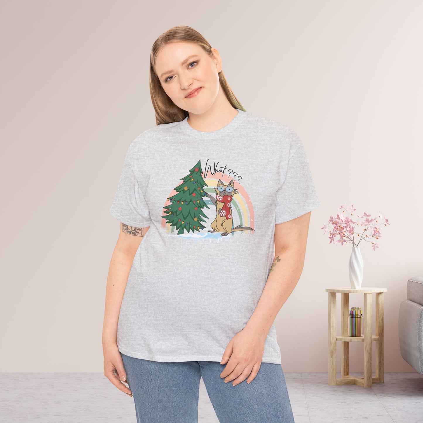 What??? Funny Cat Christmas Heavy Cotton Tee - Cat Lovers Christmas Gift