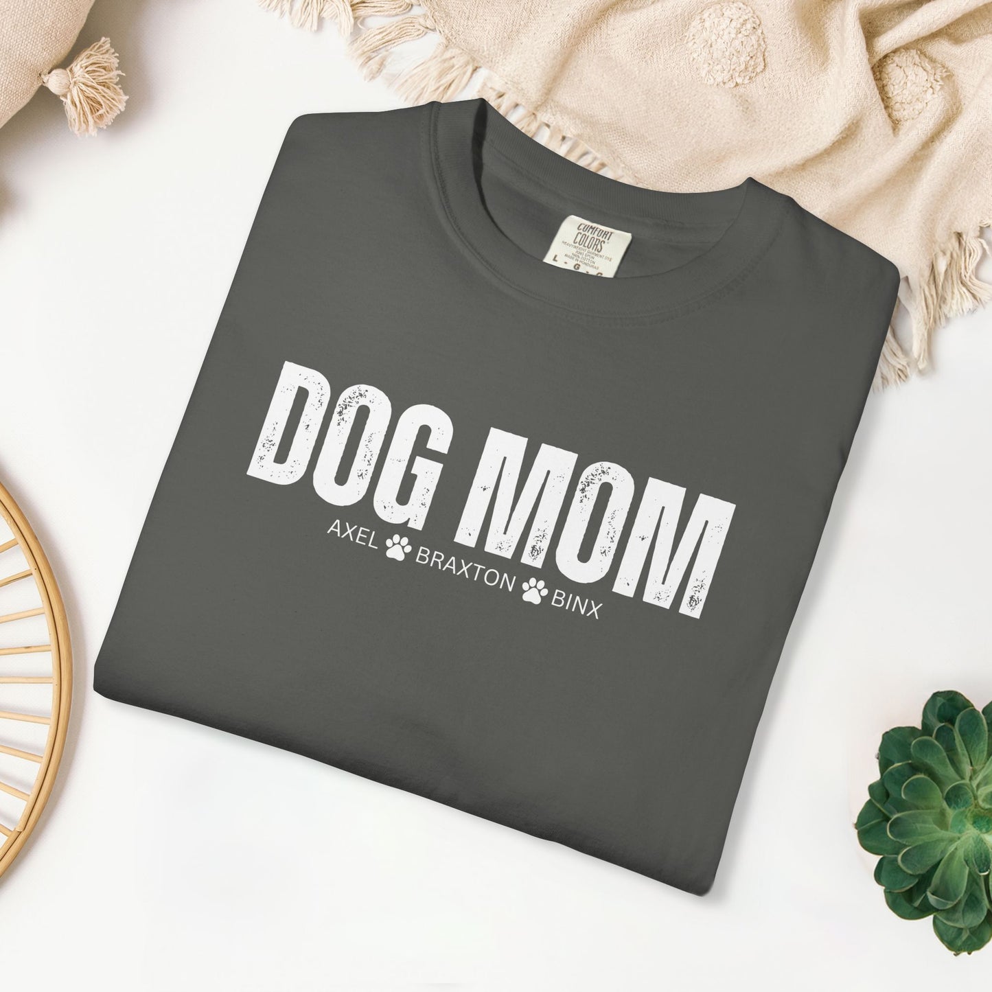 Custom Dog Mom Comfort Colors Shirt with Dogs Name - Personalized Dog Lover Gift