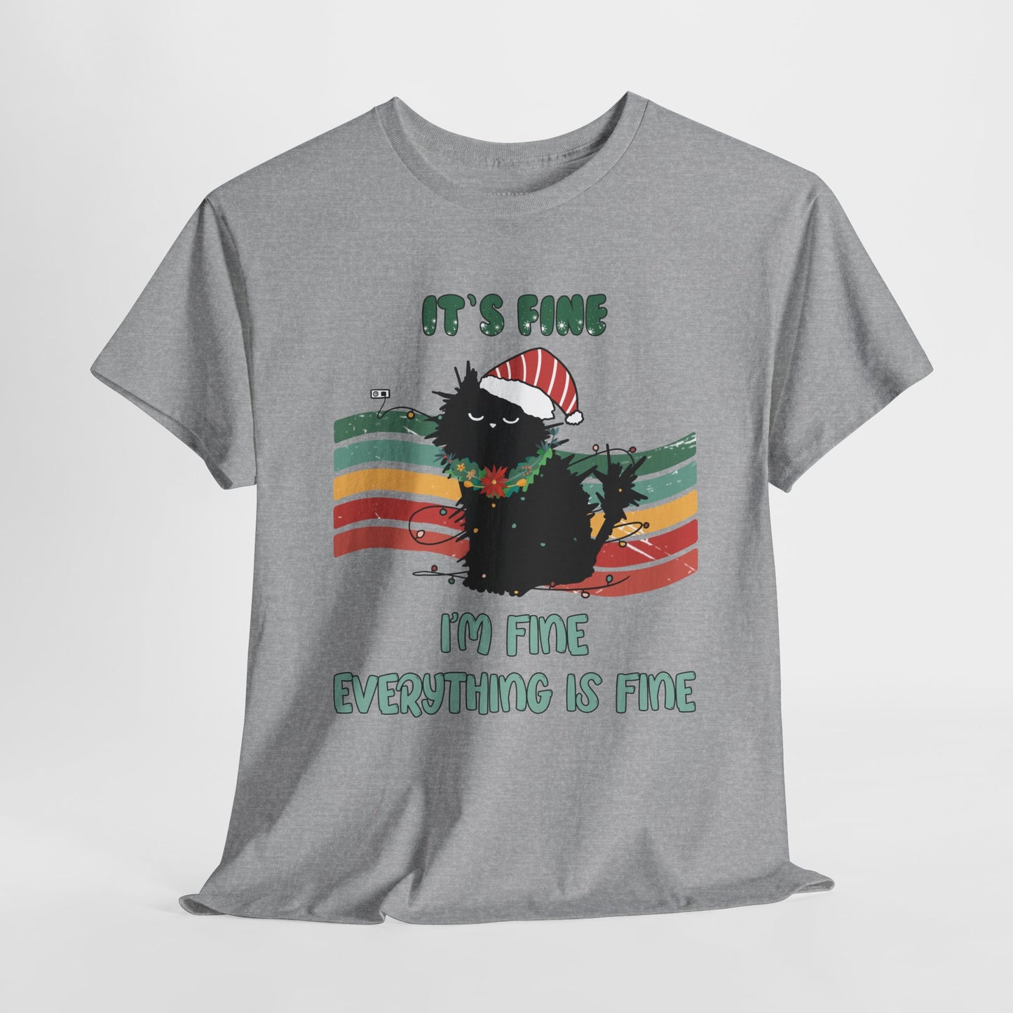 It's Fine Funny Cat Christmas Heavy Cotton Tee - Cat Lovers Christmas Gift