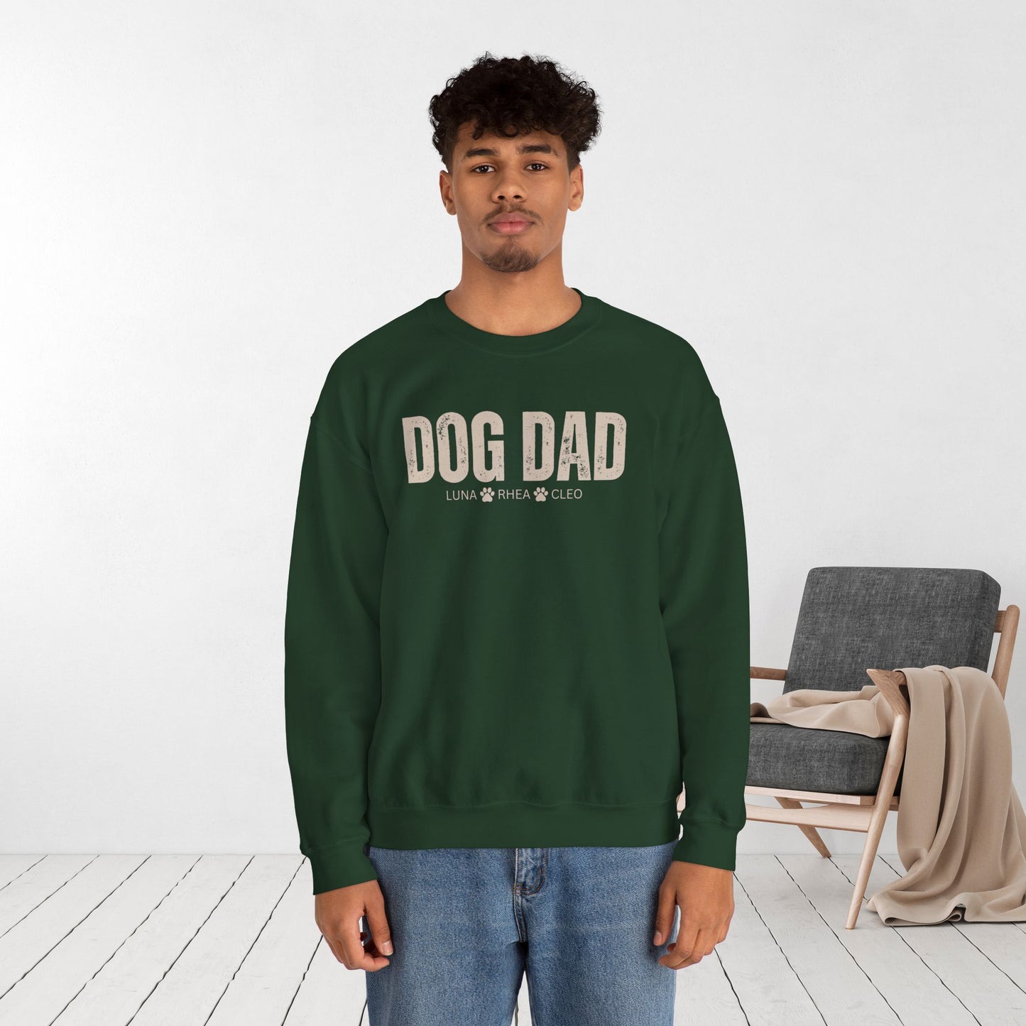 Custom Dog Dad Sweatshirt with Dogs Name - Personalized Gift for Dog Dad