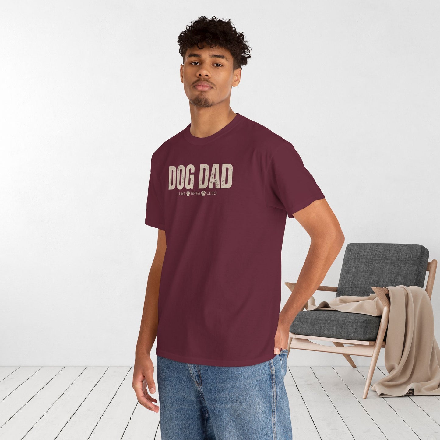 Custom Dog Dad Heavy Cotton Tee with Dogs Name - Personalized Dog Lover Gift