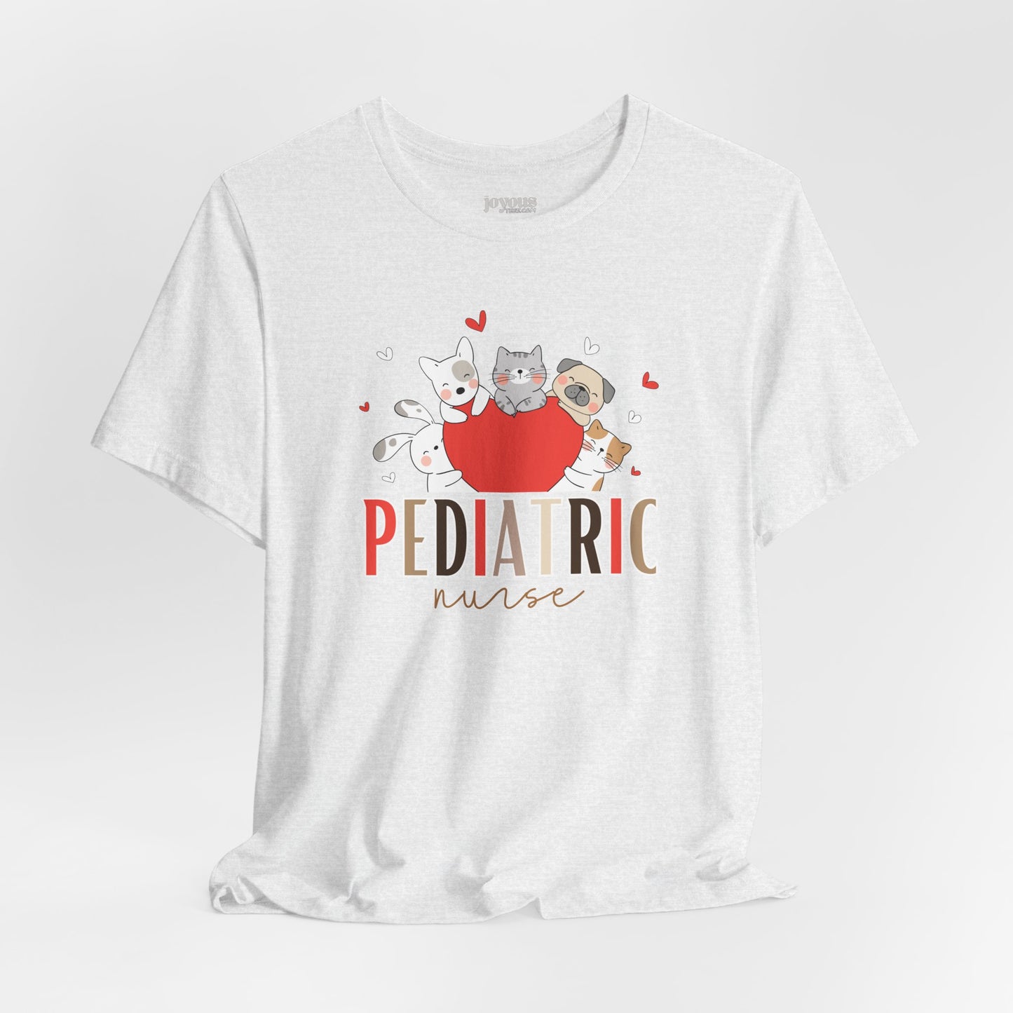 Pediatric Nurse Soft Cotton Tee with Cute Dogs and Cats for PEDS Nurse