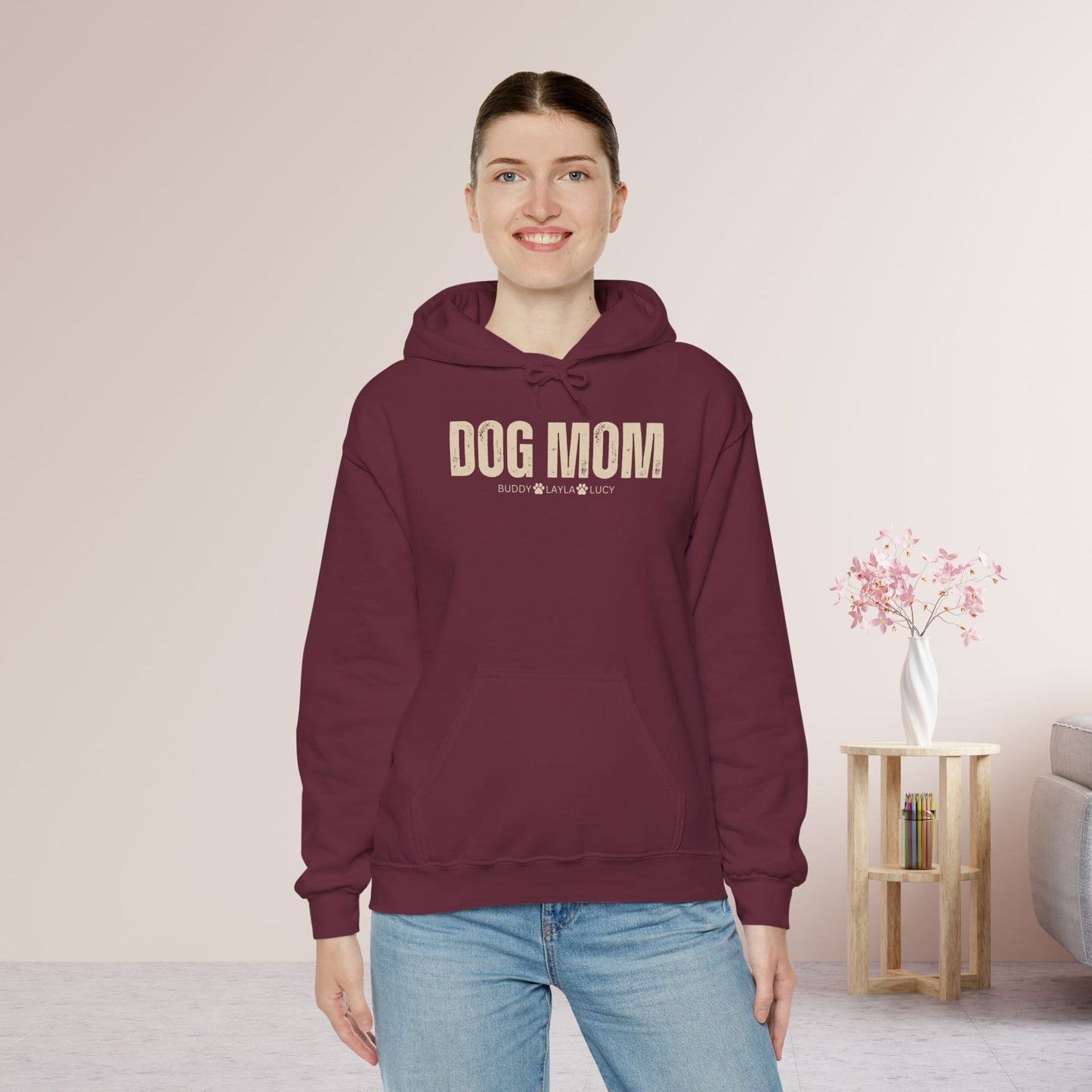 Custom Dog Mom Hoodie with Dogs Name - Personalized Gift for Dog Mom