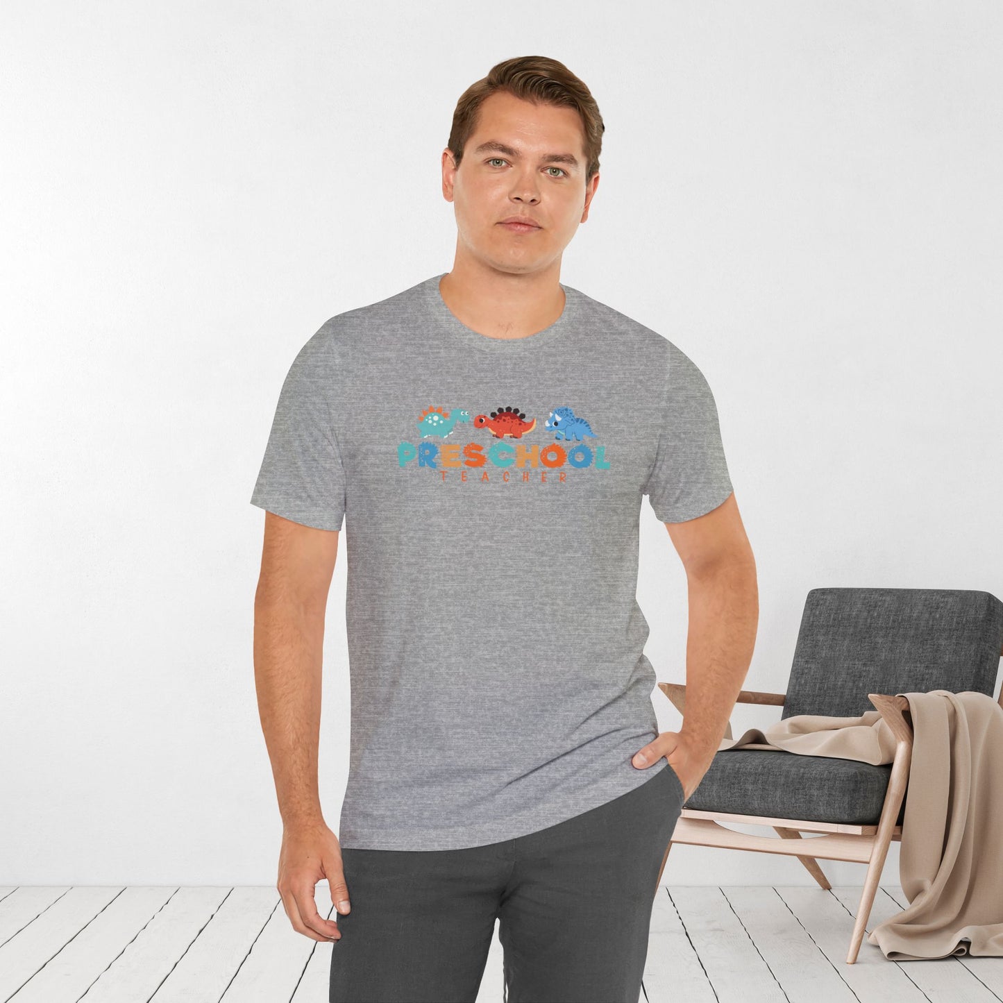 Preschool Teacher Soft Cotton Tee with Dinosaurs