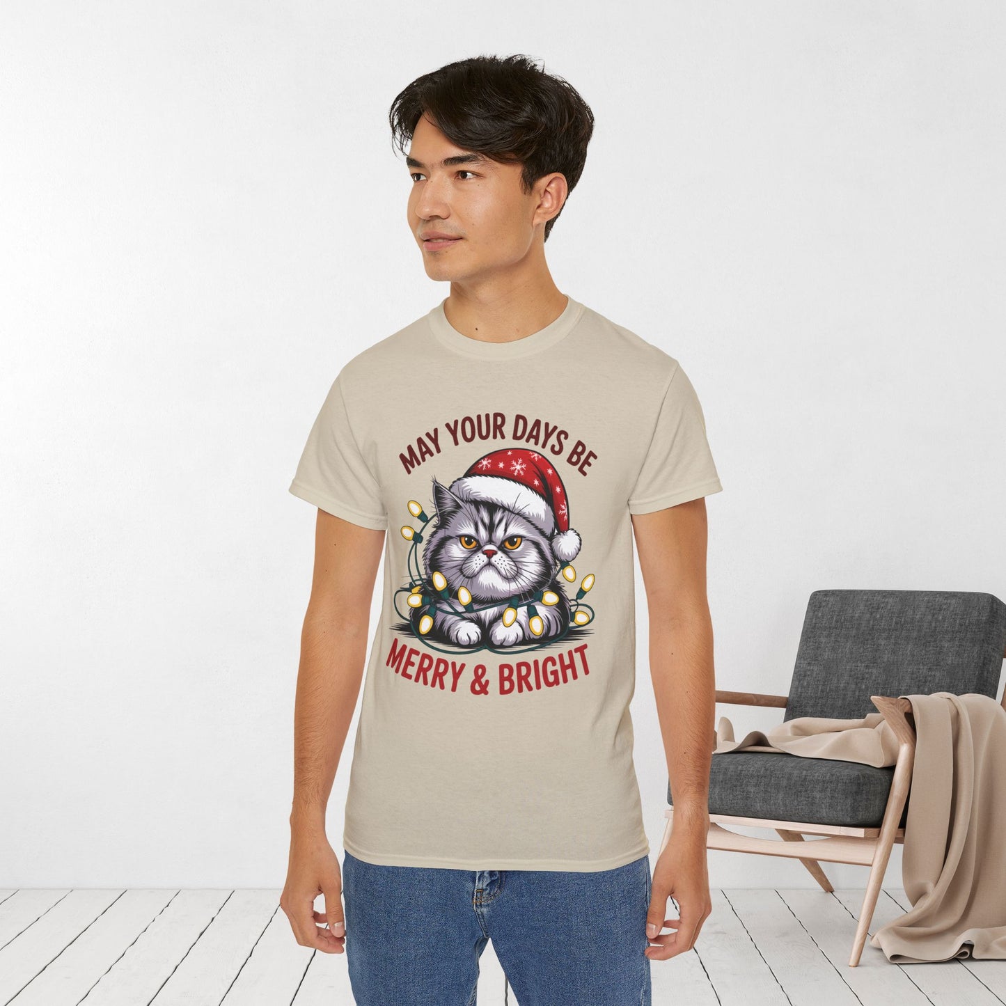 May Your Days Be Merry & Bright Christmas Cat Ultra Cotton Tee