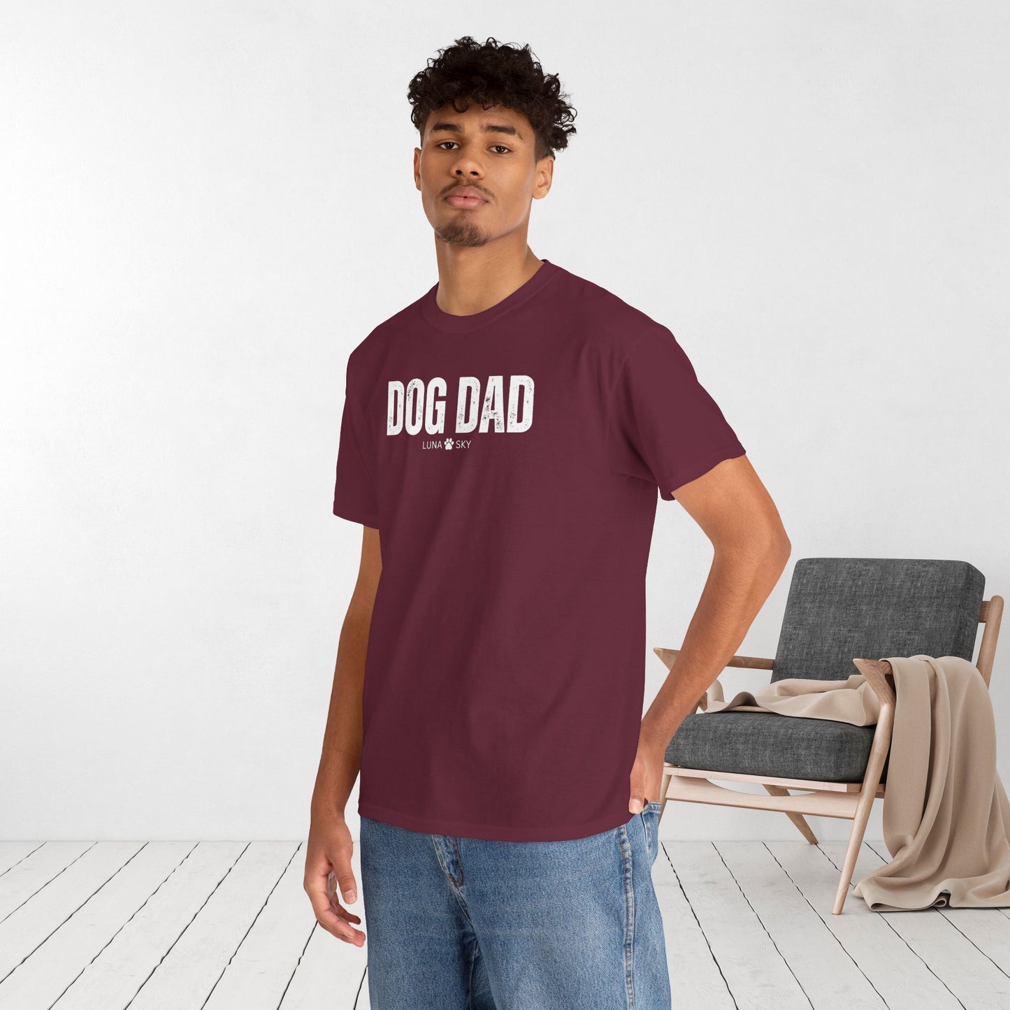 Custom Dog Dad Heavy Cotton Tee with Dogs Name - Personalized Dog Lover Gift