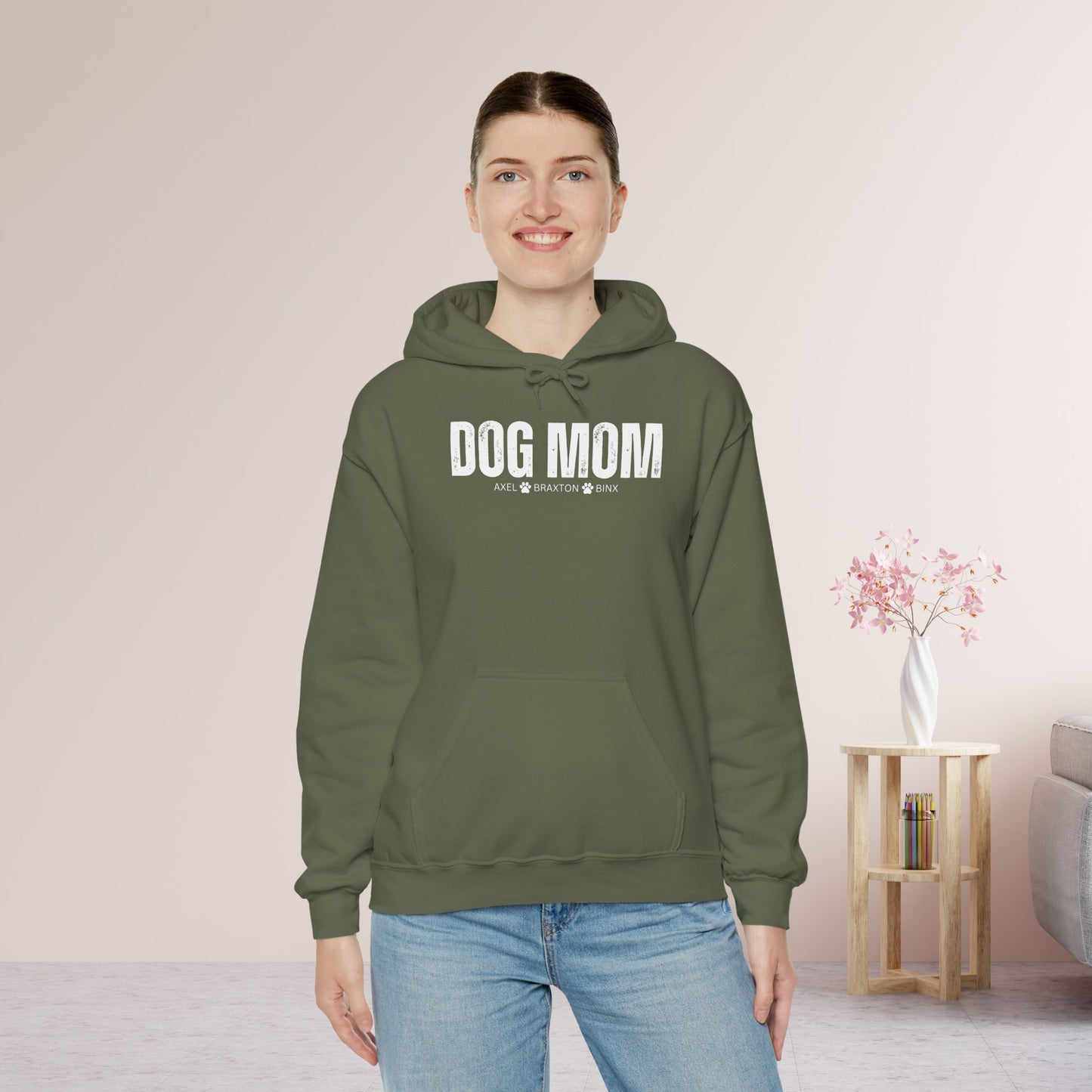 Custom Dog Mom Hoodie with Dogs Name - Personalized Gift for Dog Mom