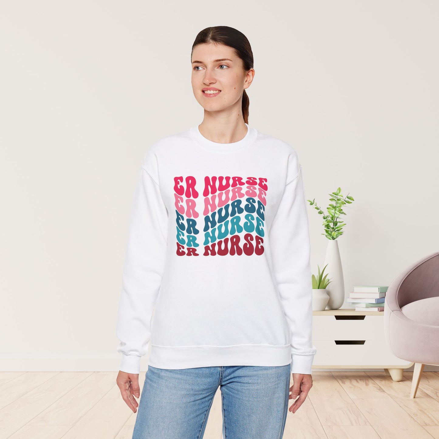 Groovy Colorful ER Nurse Sweatshirt - Emergency Nurse Crewneck