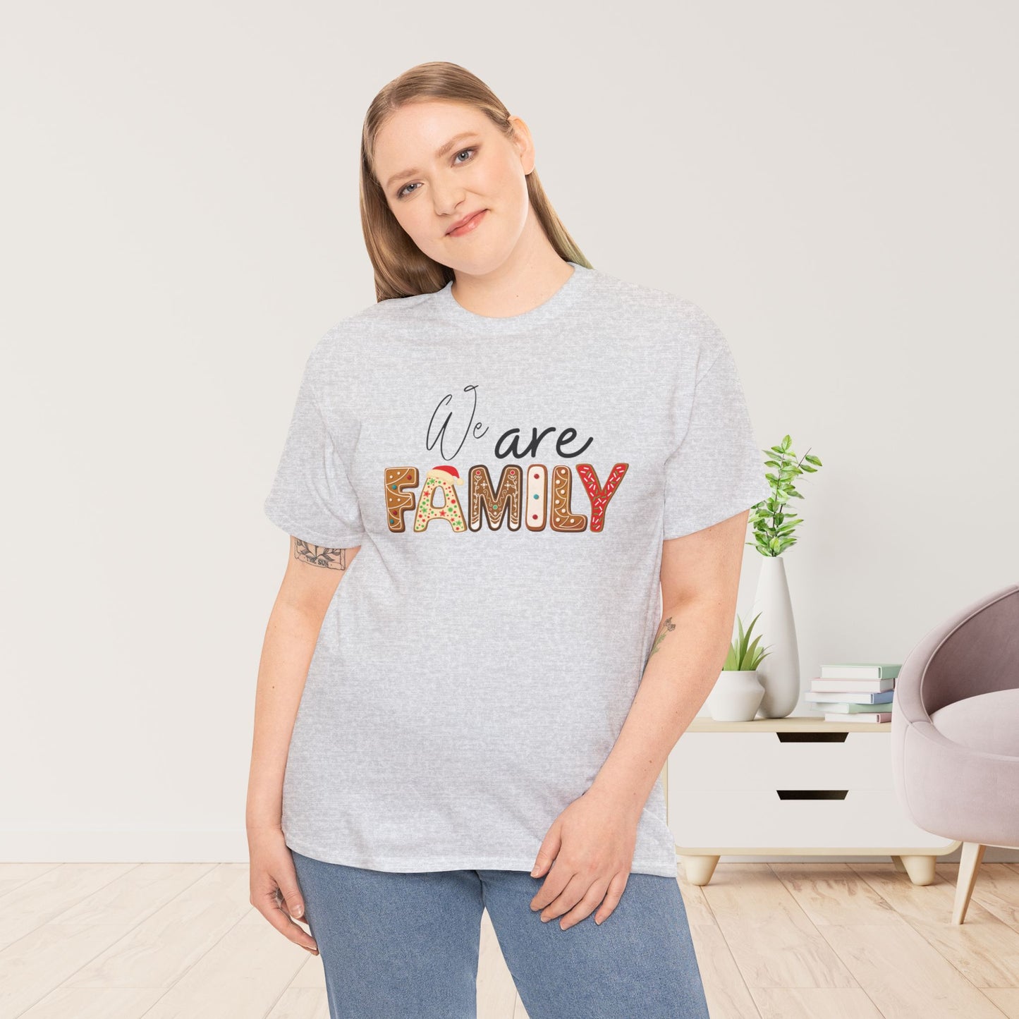 We Are Family Christmas Cookie Heavy Cotton Tee - Christmas Pajama Shirt