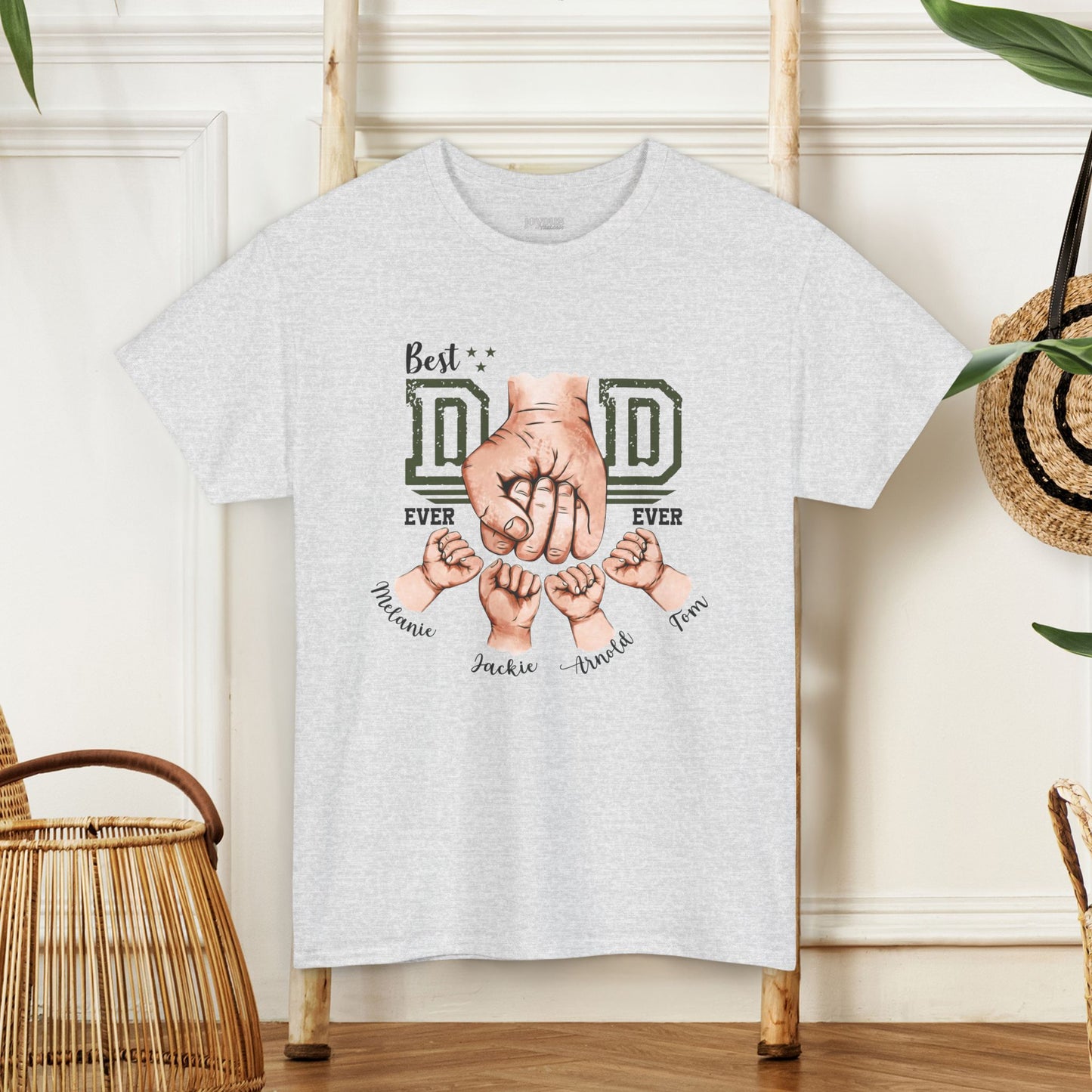 Custom Dad Heavy Cotton Tee with Kids Name - Personalized Gift for Dad