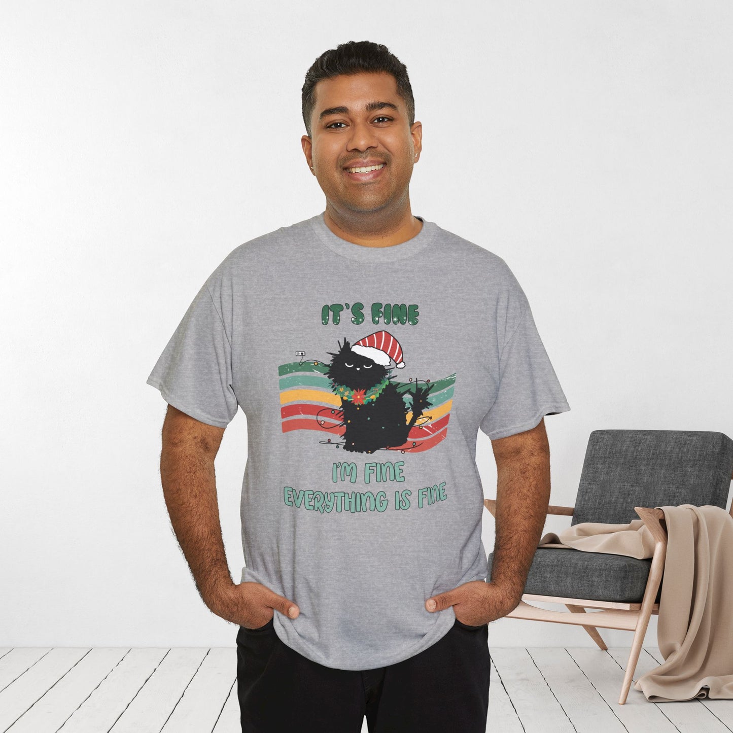 It's Fine Funny Cat Christmas Heavy Cotton Tee - Cat Lovers Christmas Gift