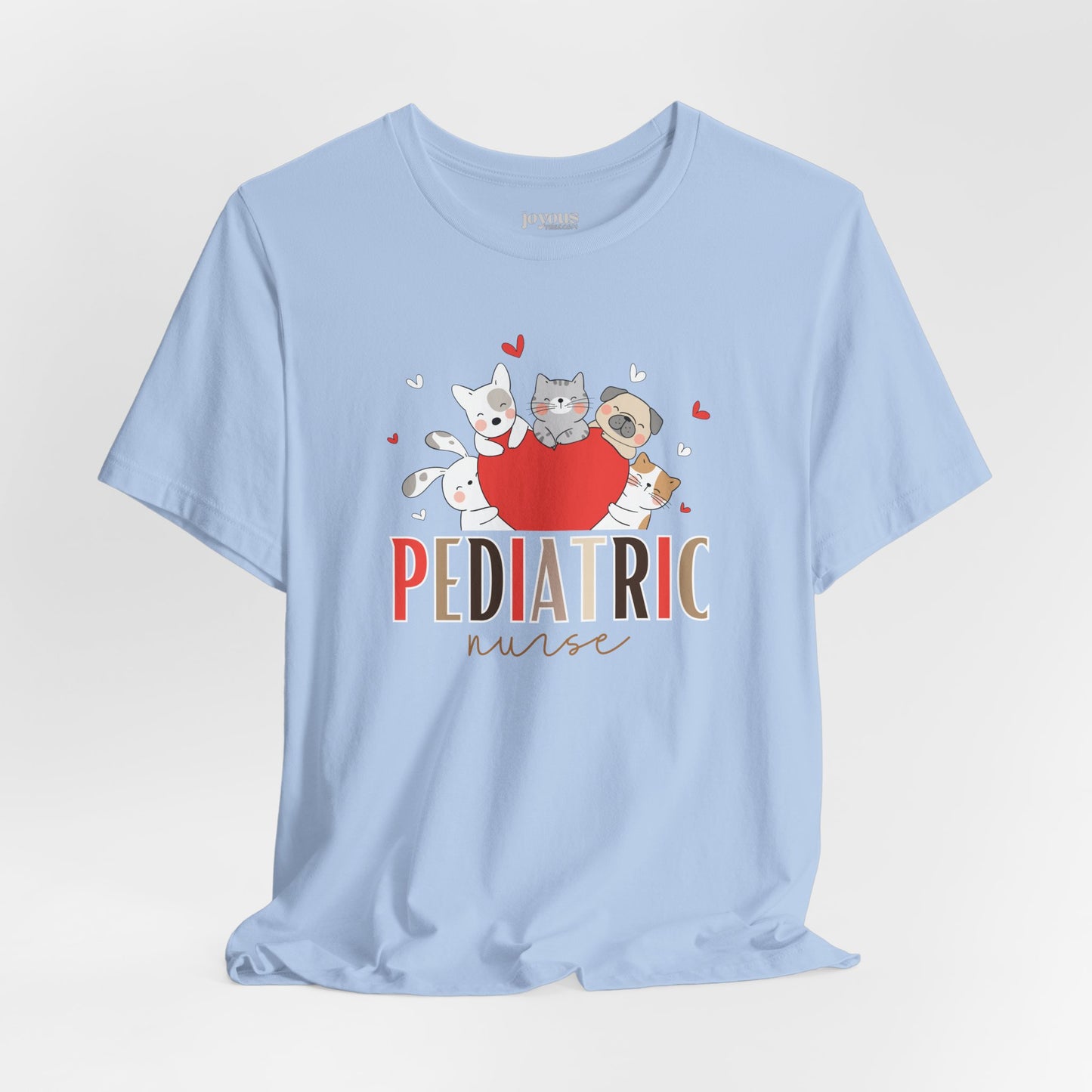 Pediatric Nurse Soft Cotton Tee with Cute Dogs and Cats for PEDS Nurse