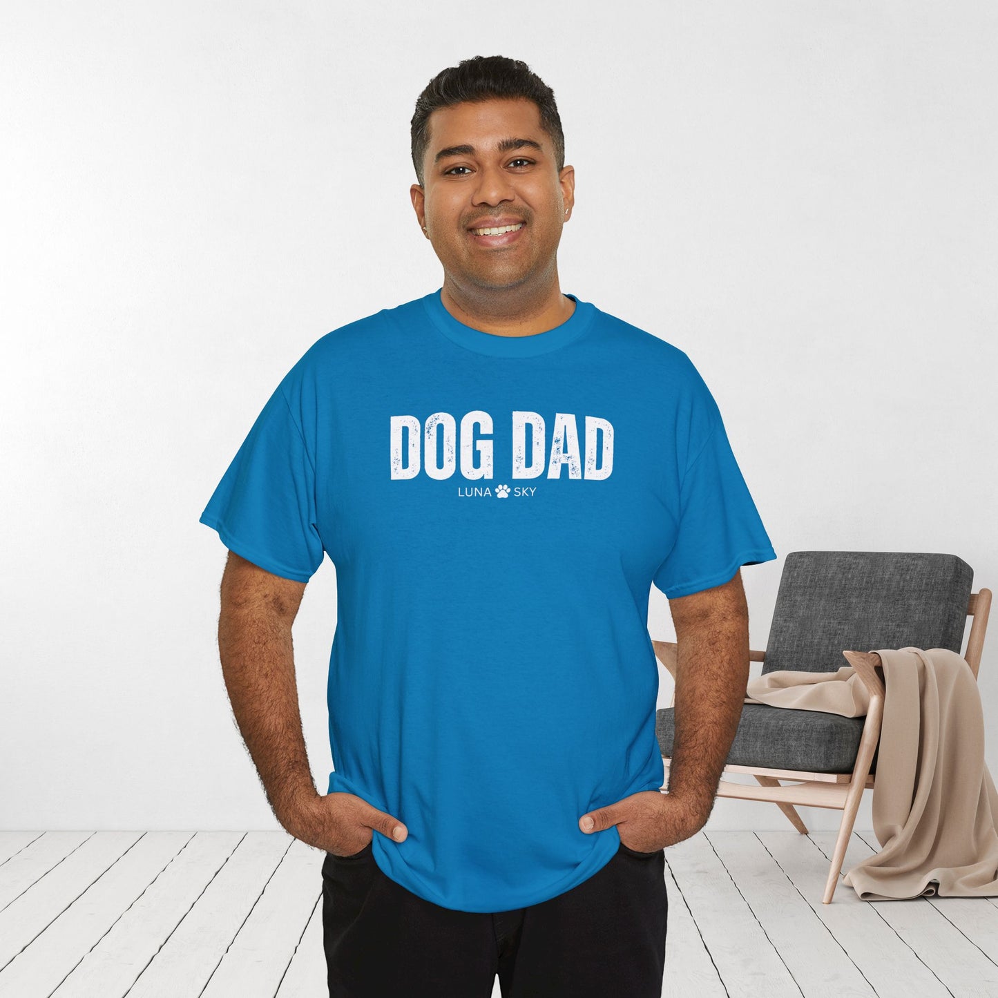 Custom Dog Dad Heavy Cotton Tee with Dogs Name - Personalized Dog Lover Gift