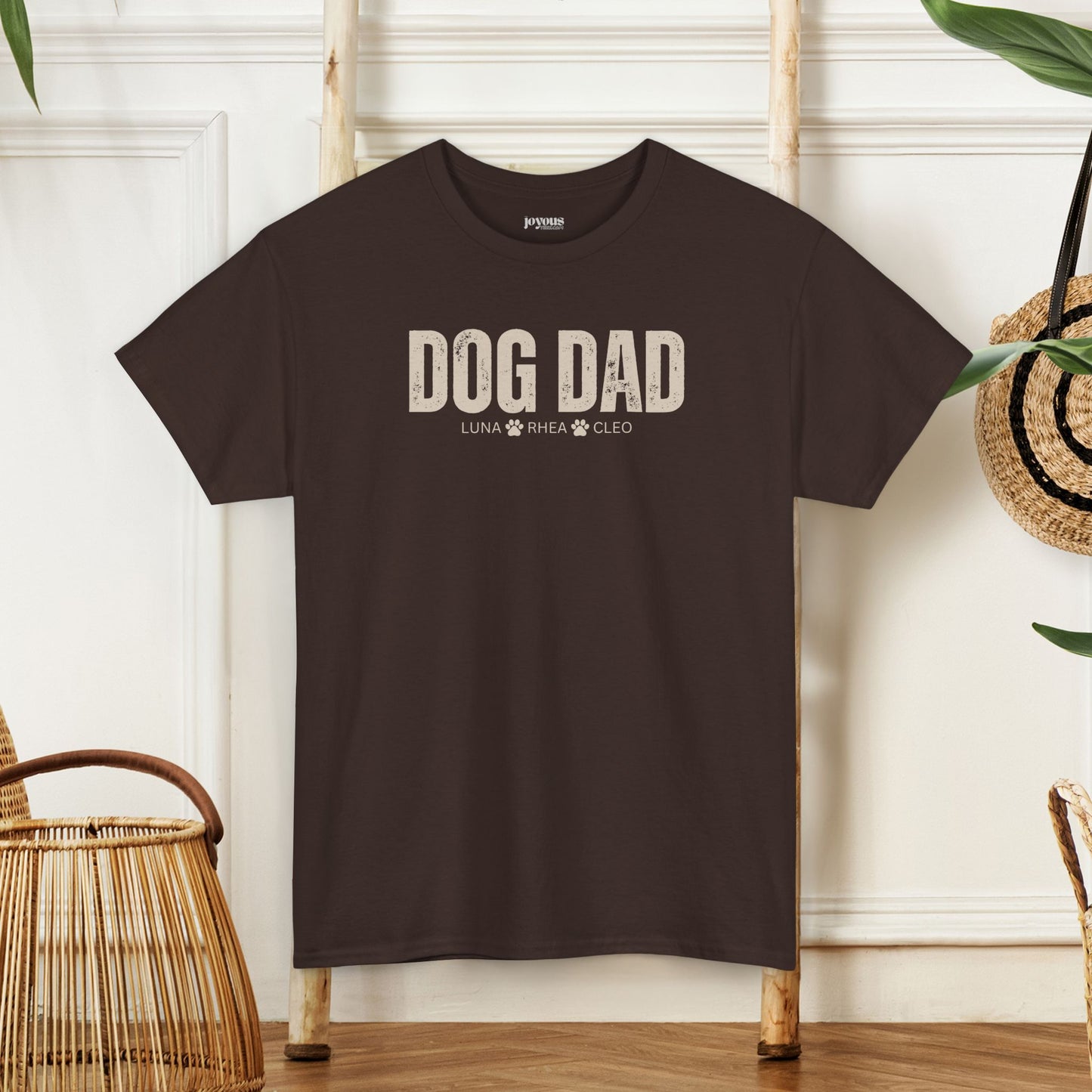 Custom Dog Dad Heavy Cotton Tee with Dogs Name - Personalized Dog Lover Gift