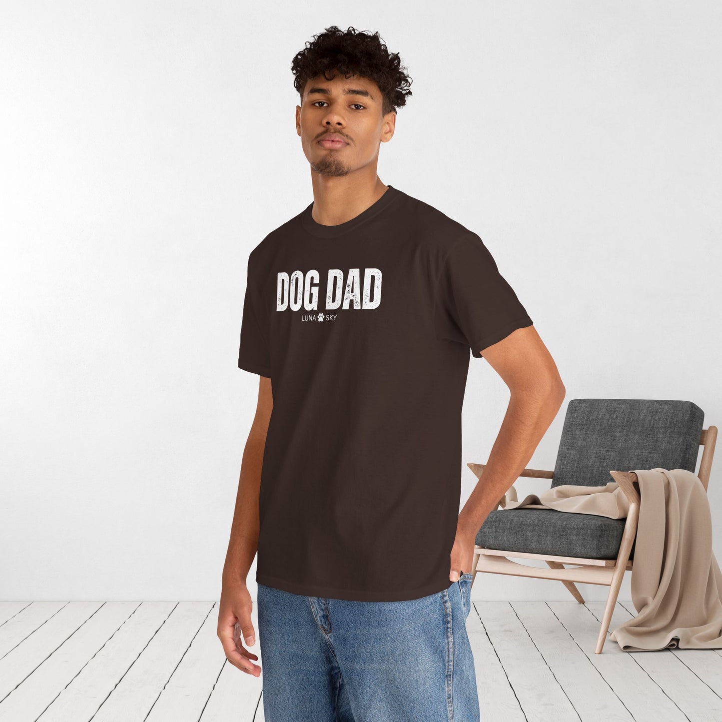 Custom Dog Dad Heavy Cotton Tee with Dogs Name - Personalized Dog Lover Gift