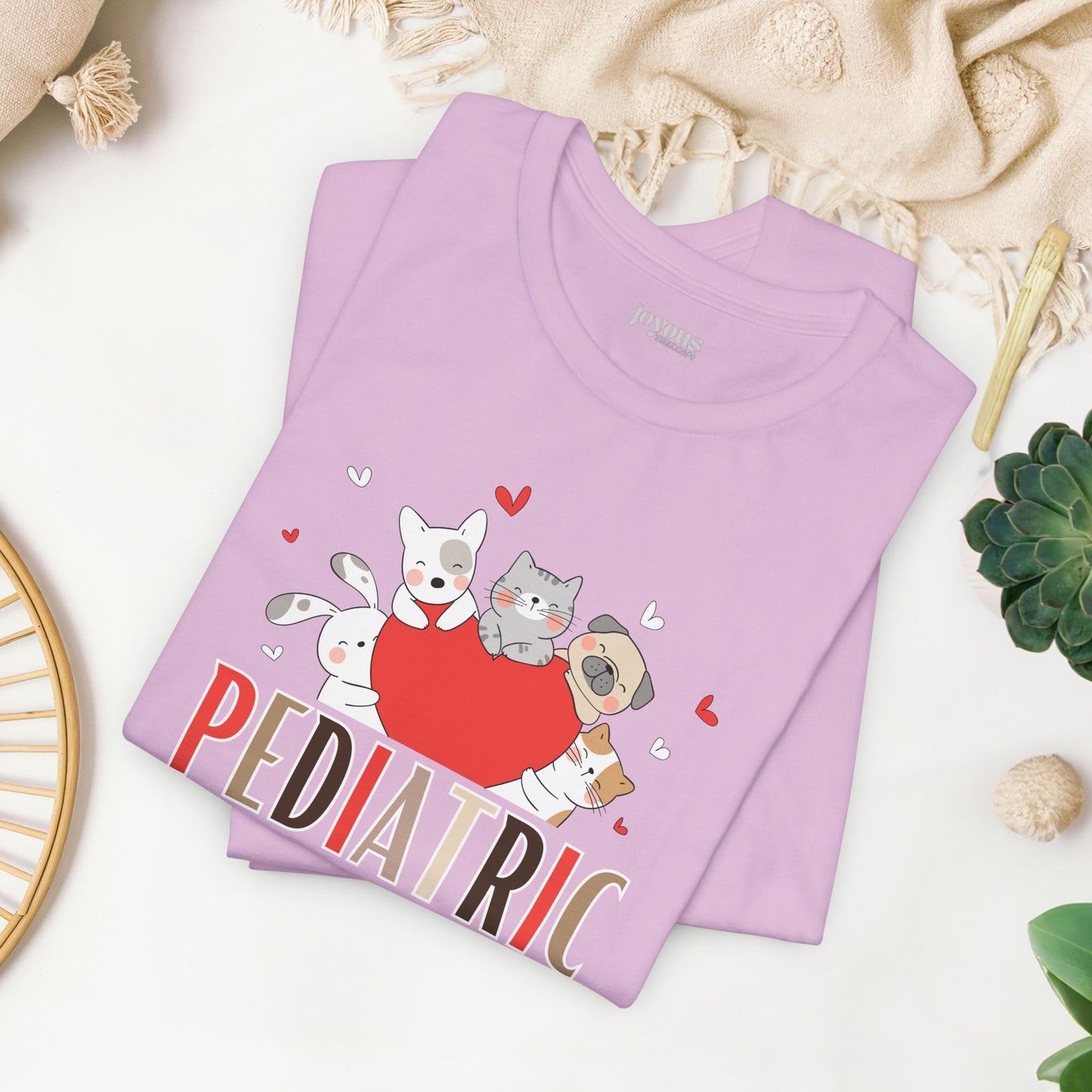 Pediatric Nurse Soft Cotton Tee with Cute Dogs and Cats for PEDS Nurse
